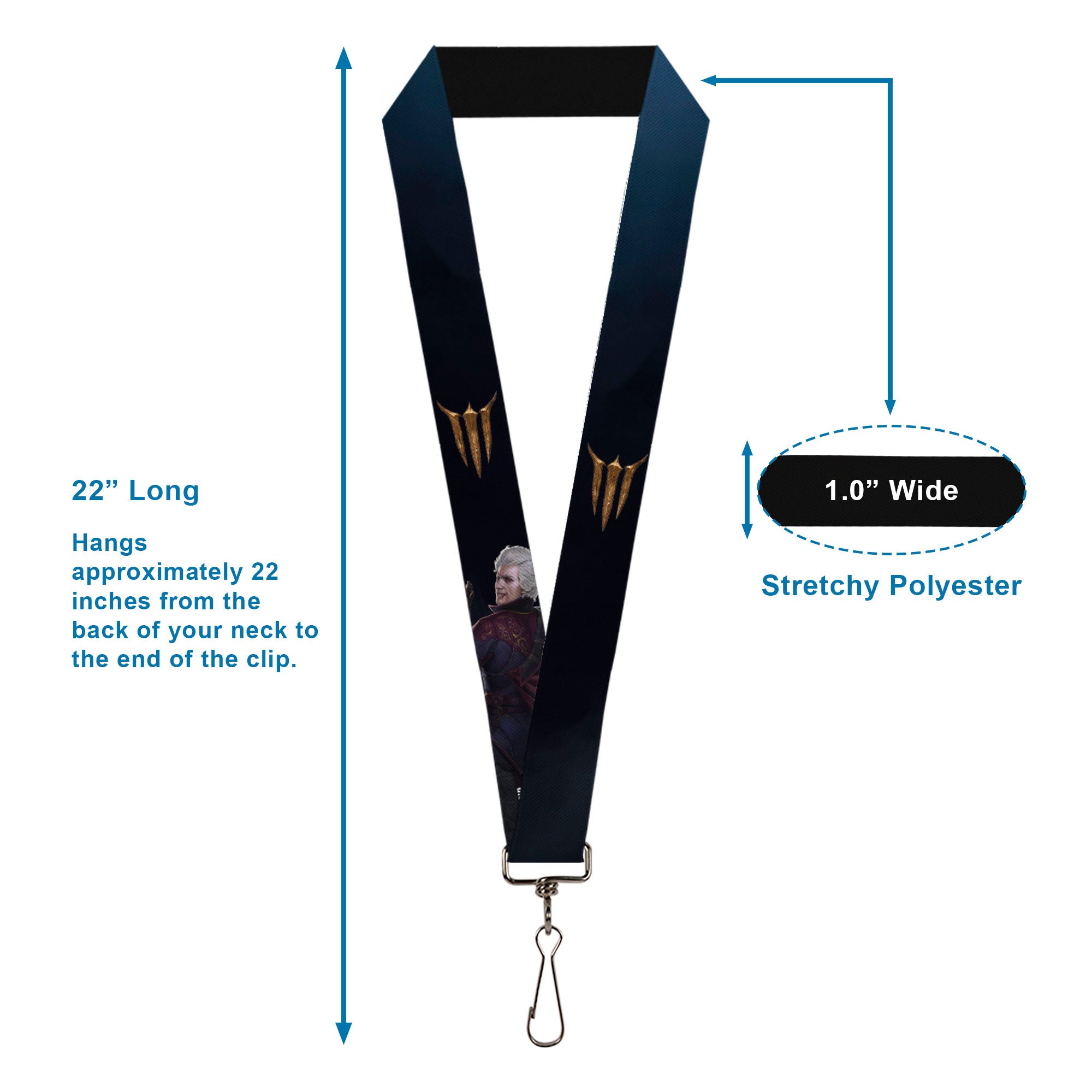 Lanyard - 1.0" - BALDUR'S GATE III Title Logo and Astarion Pose Blue Lanyards Baldur's Gate III
