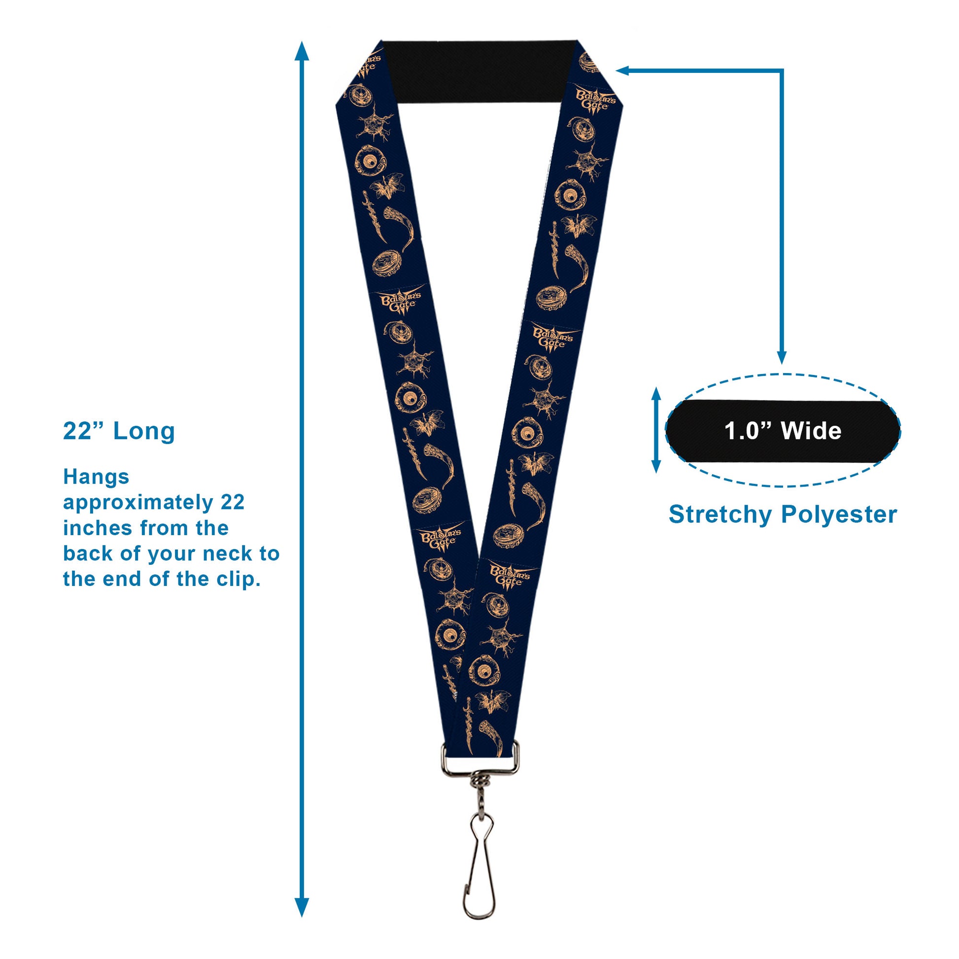 Lanyard - 1.0" - BALDUR'S GATE III Title Logo and Icons Blue/Tan Lanyards Baldur's Gate III
