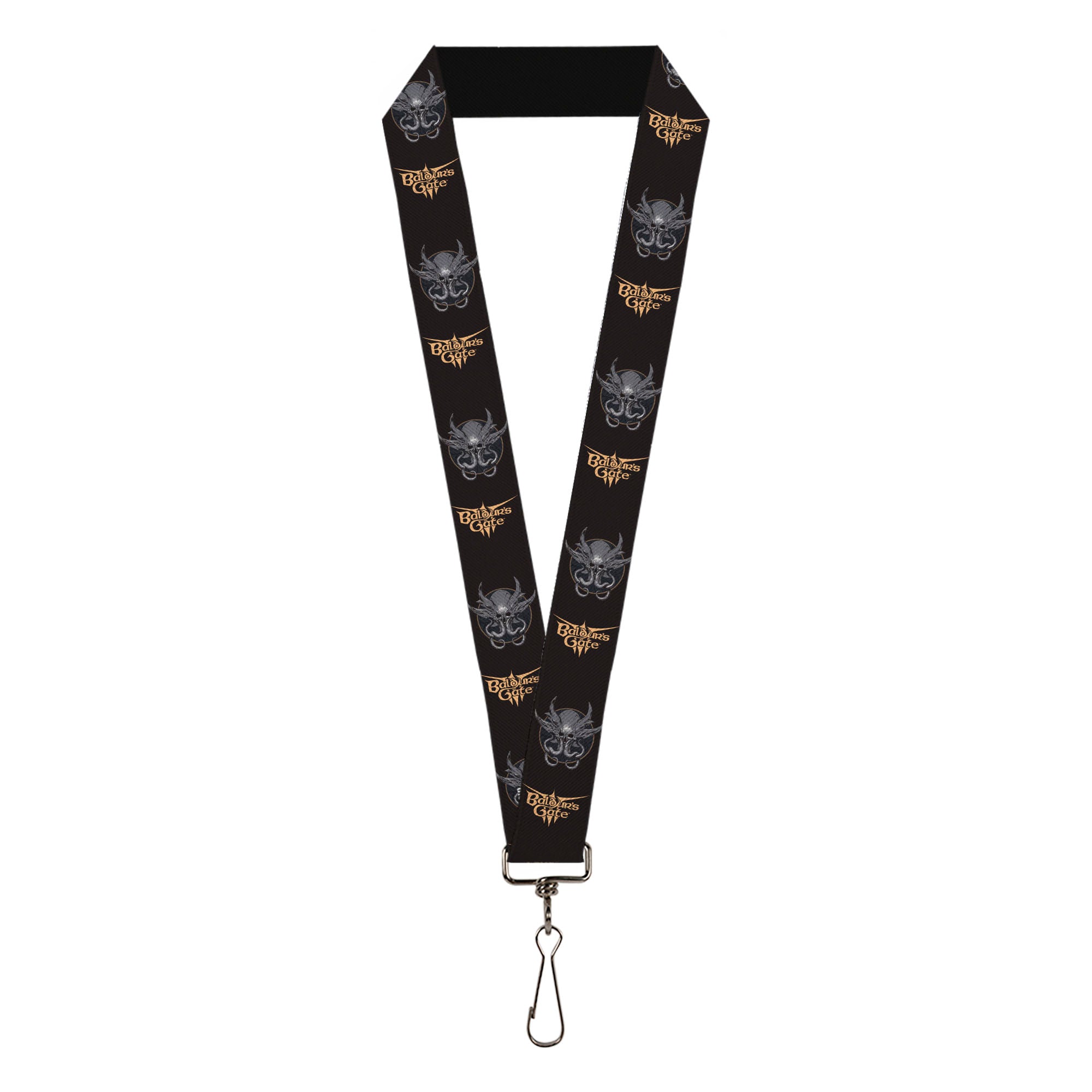 Lanyard - 1.0" - BALDUR'S GATE III Title Logo and Mind Flayer Icon Black/Grays/Tan Lanyards Baldur's Gate III