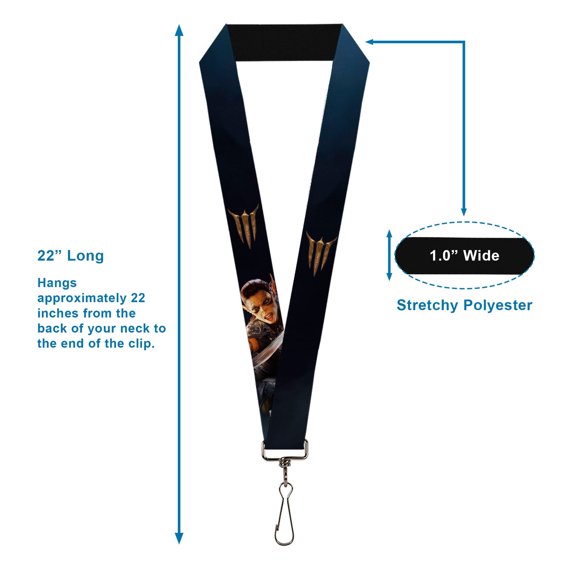 Lanyard - 1.0" - BALDUR'S GATE III Title Logo and Lae'zel Pose Blues Lanyards Baldur's Gate III