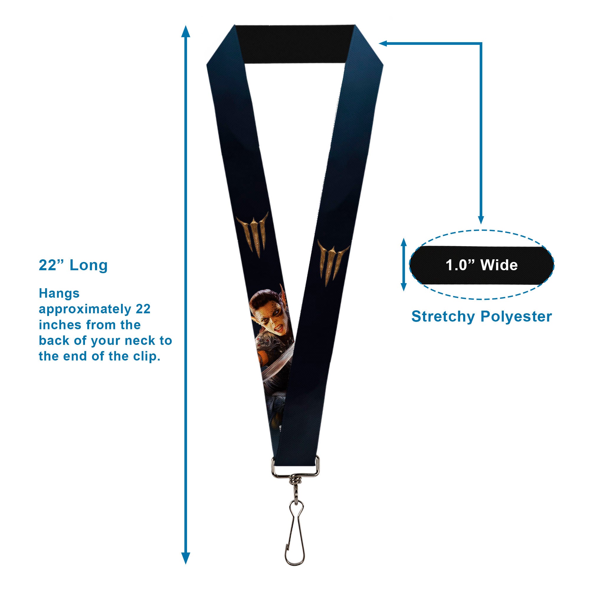 Lanyard - 1.0" - BALDUR'S GATE III Title Logo and Lae'zel Pose Blues Lanyards Baldur's Gate III