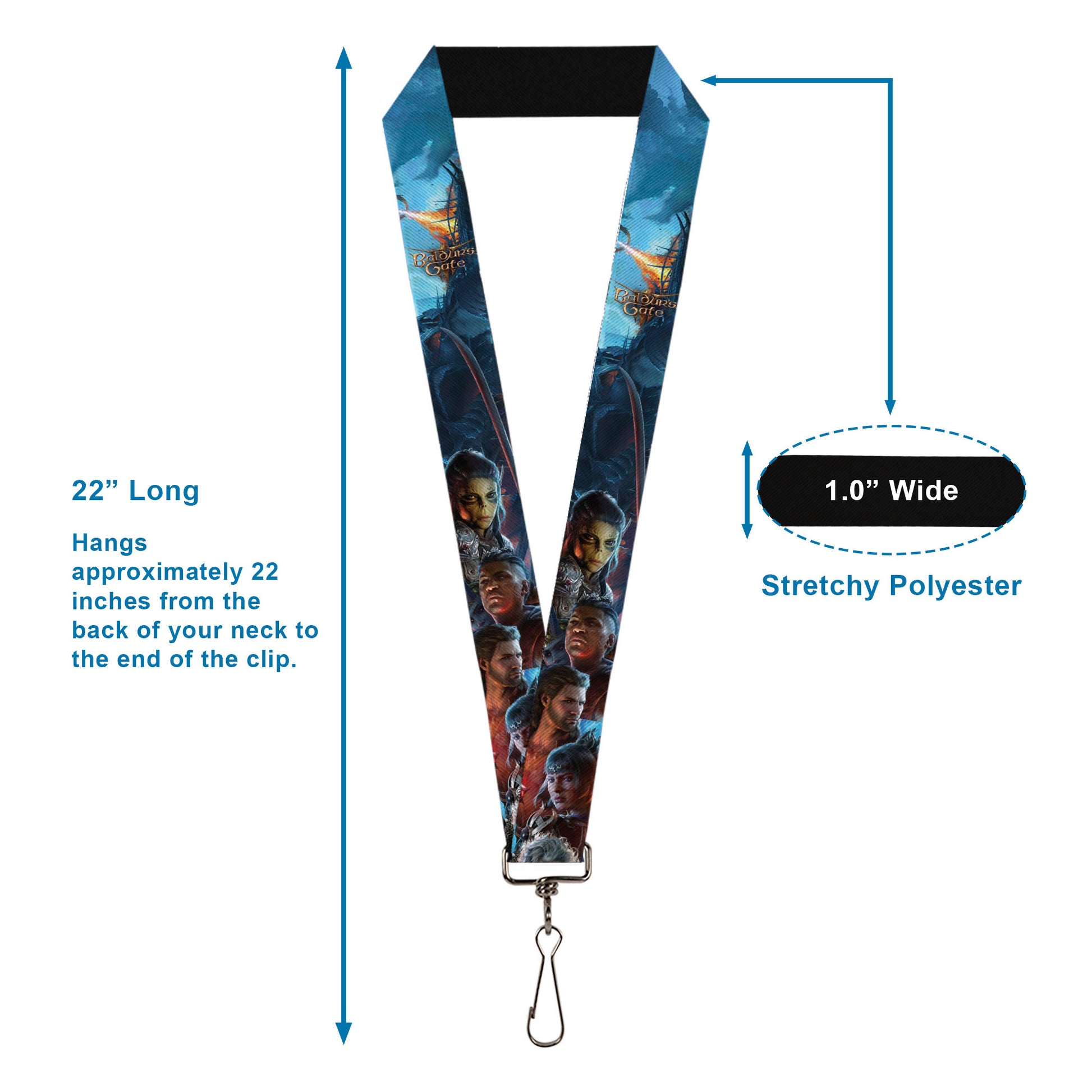 Lanyard - 1.0" - BALDUR'S GATE III Group Pose Scenes and Title Logo Grays Lanyards Baldur's Gate III