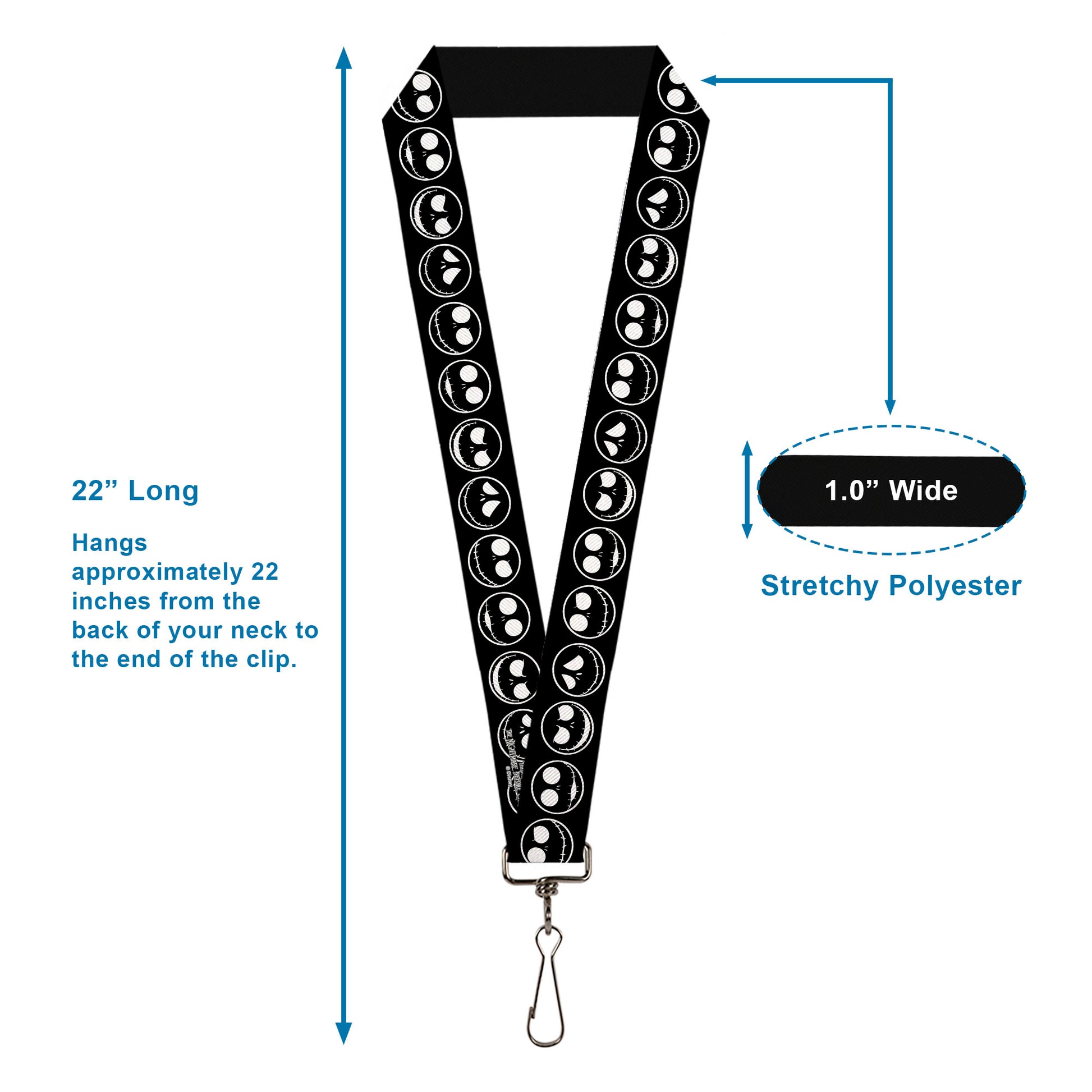 Lanyard - 1.0" - The Nightmare Before Christmas Jack 5-Expressions Black/White Lanyards Disney