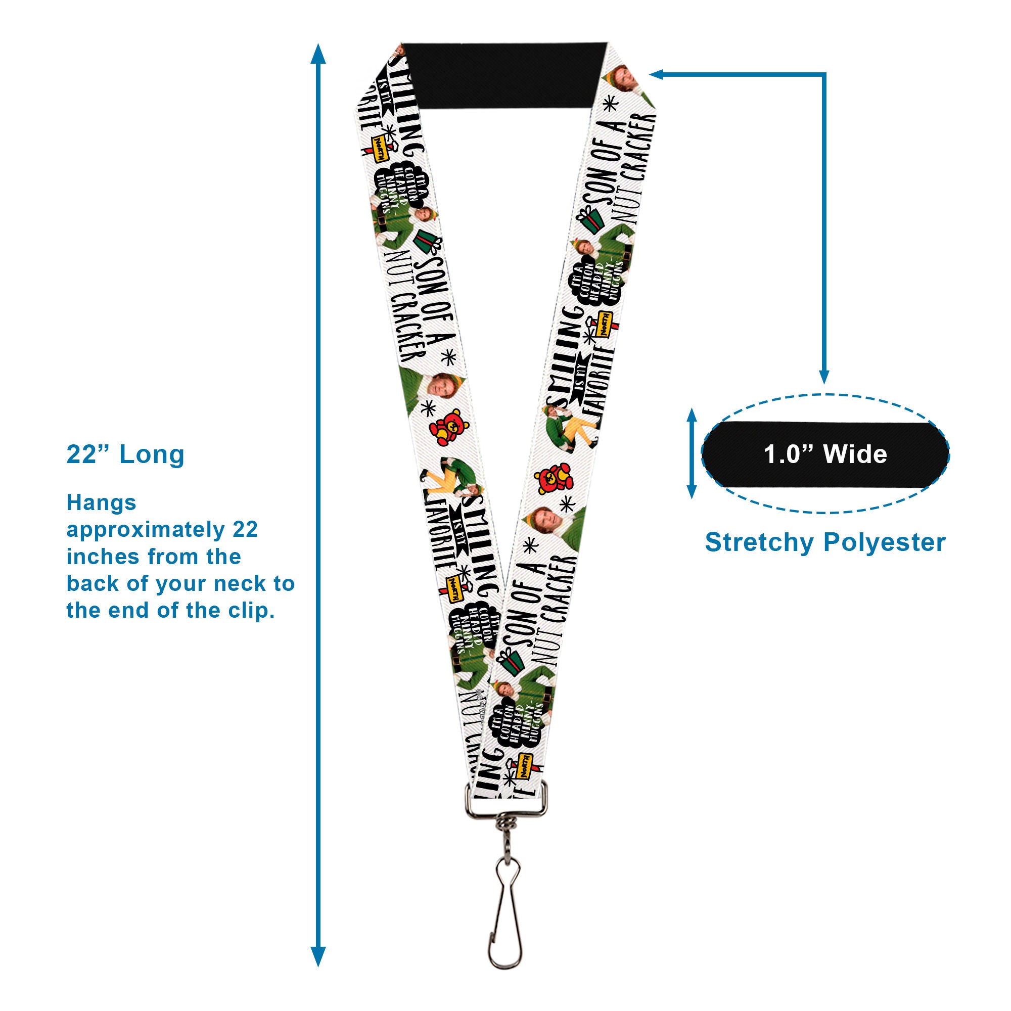 Lanyard - 1.0" - Elf Buddy the Elf Poses and Quotes Doodle White Lanyards Elf