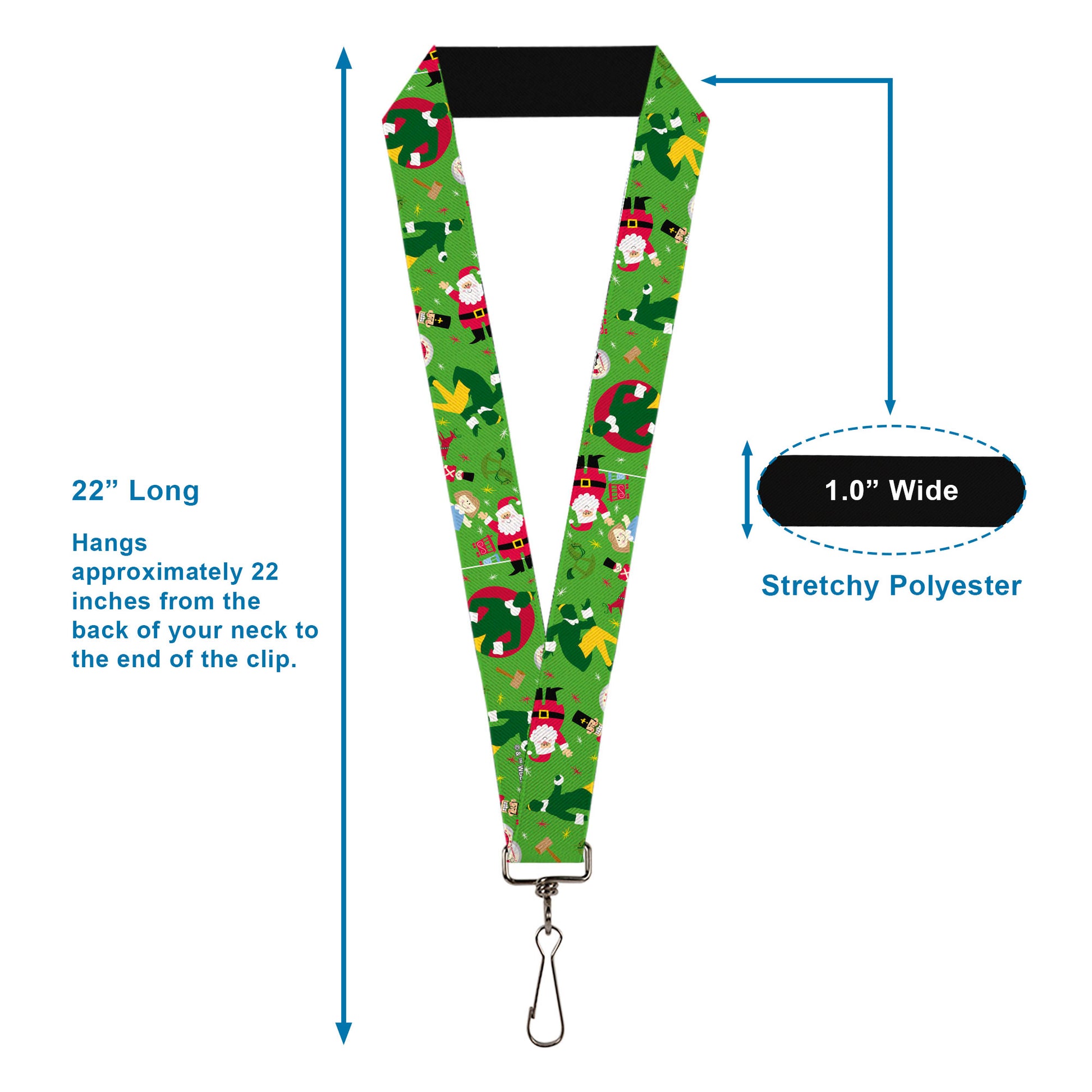 Lanyard - 1.0" - Elf Buddy the Elf Silhouette Poses and Holiday Icons Green/Multi Color Lanyards Elf