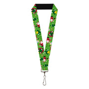 Lanyard - 1.0" - Elf Buddy the Elf Silhouette Poses and Holiday Icons Green/Multi Color Lanyards Elf