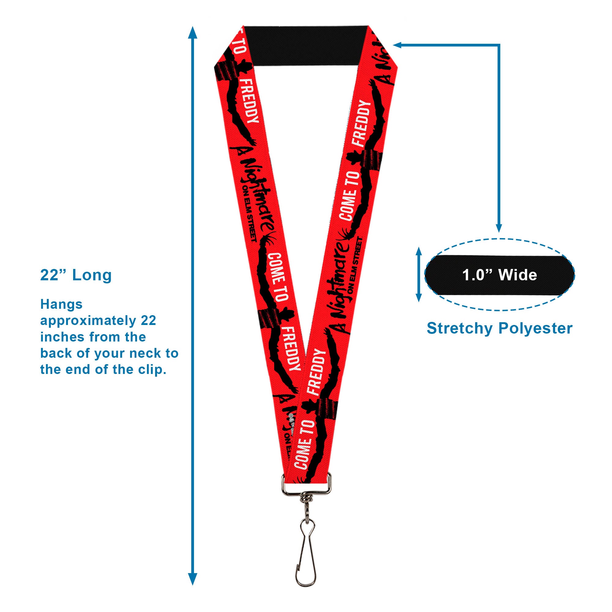 Lanyard - 1.0" - A NIGHTMARE ON ELM ST COME TO FREDDY Long Arms Silhouette Red/Black Lanyards A Nightmare on Elm Street