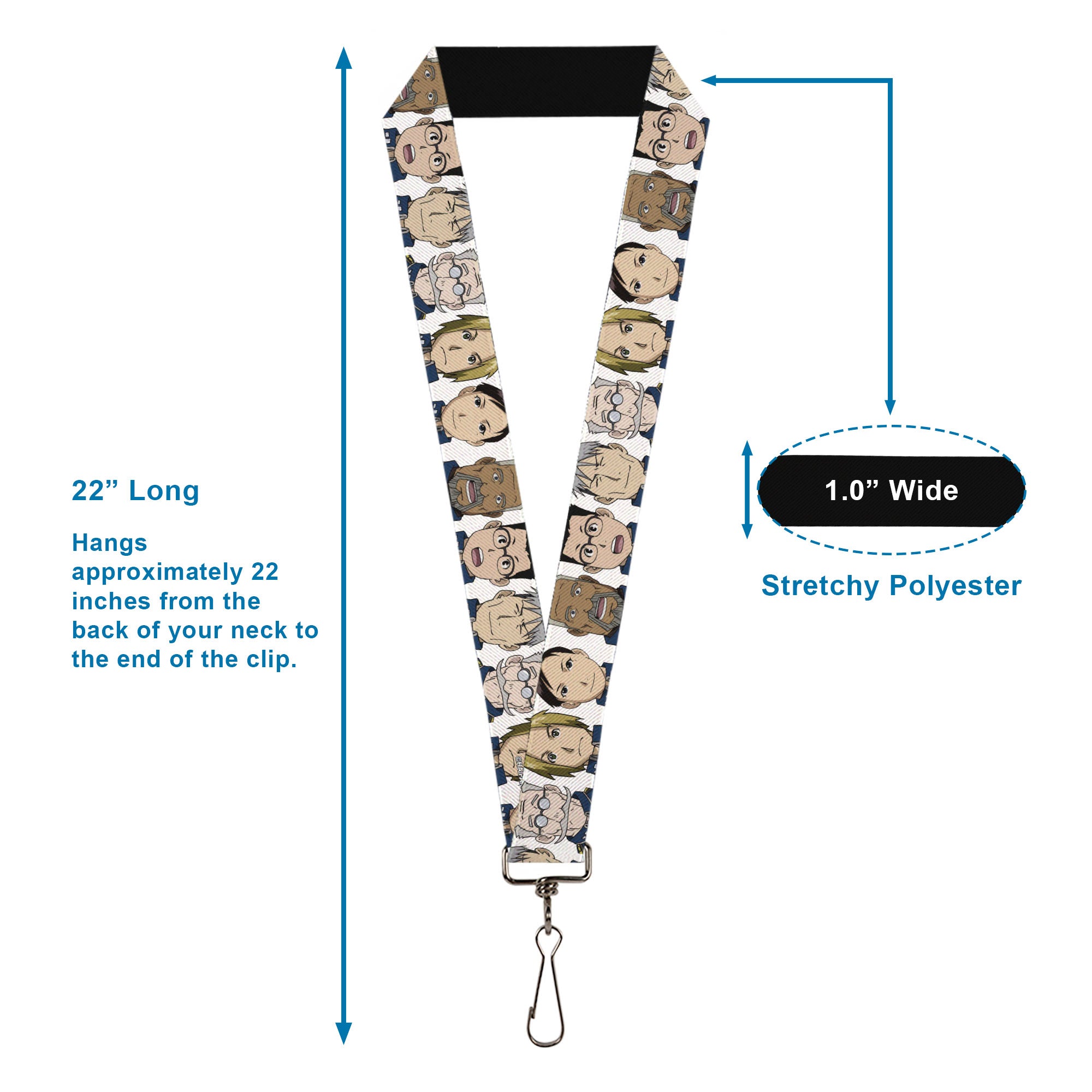Lanyard - 1.0" - Fullmetal Alchemist Brotherhood Central Forces Military Personnel Faces White Lanyards Fullmetal Alchemist