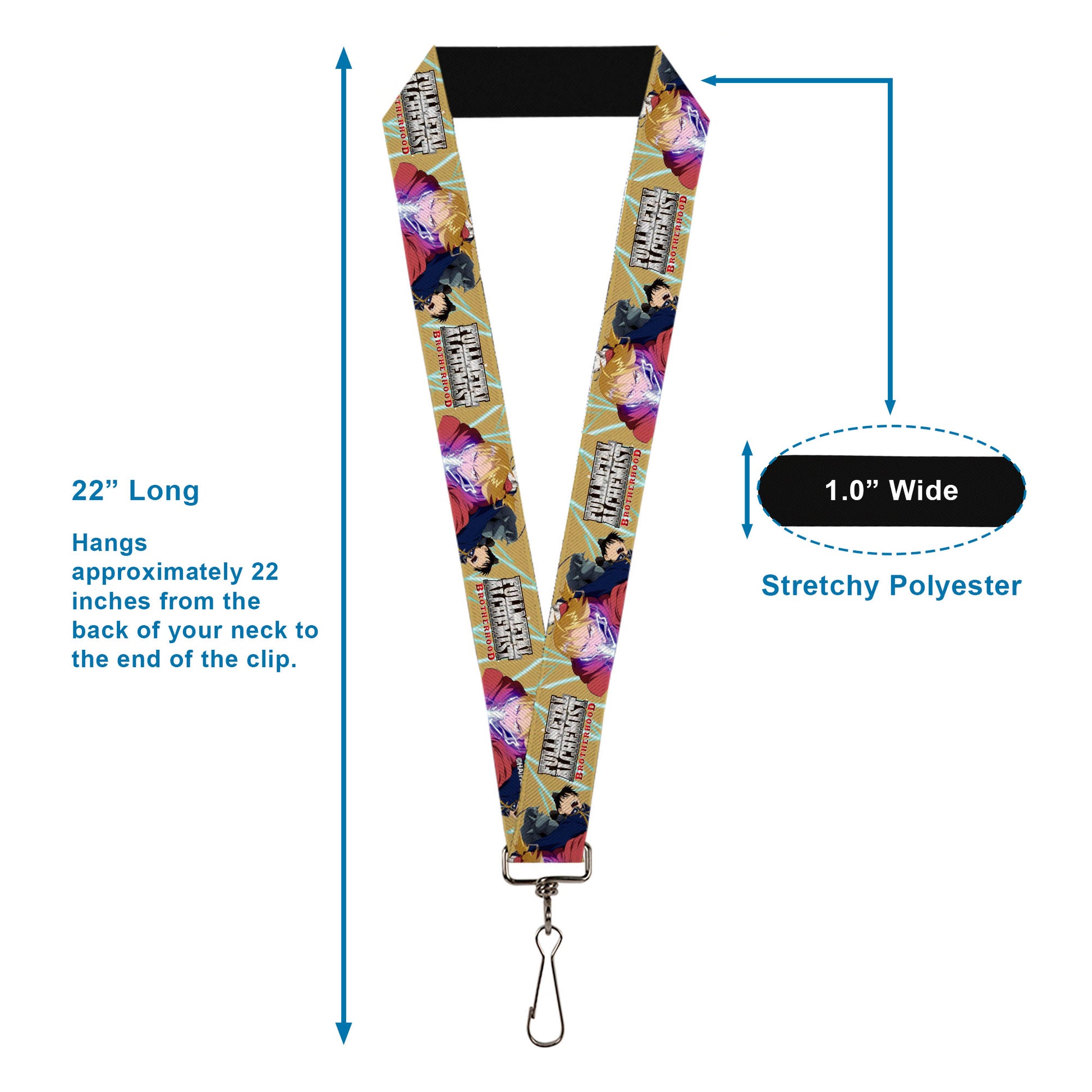 Lanyard - 1.0" - Fullmetal Alchemist Brotherhood Elric Brothers and Roy Mustang Pose Yellows Lanyards Fullmetal Alchemist