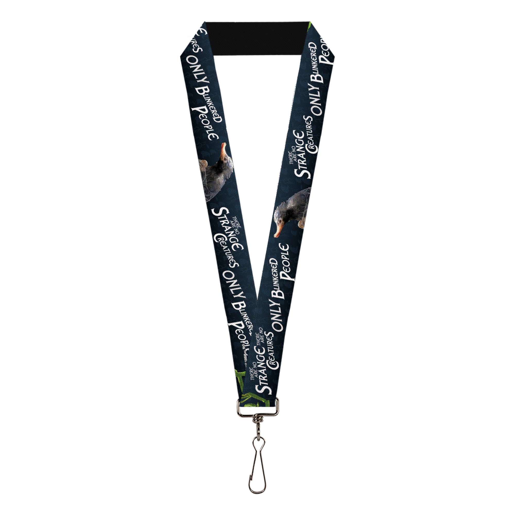 Lanyard - 1.0" - Pickett & Niffler Pose THERE ARE NO STRANGE CREATURES ONLY BLINKERED PEOPLE Blues White Lanyards The Wizarding World of Harry Potter