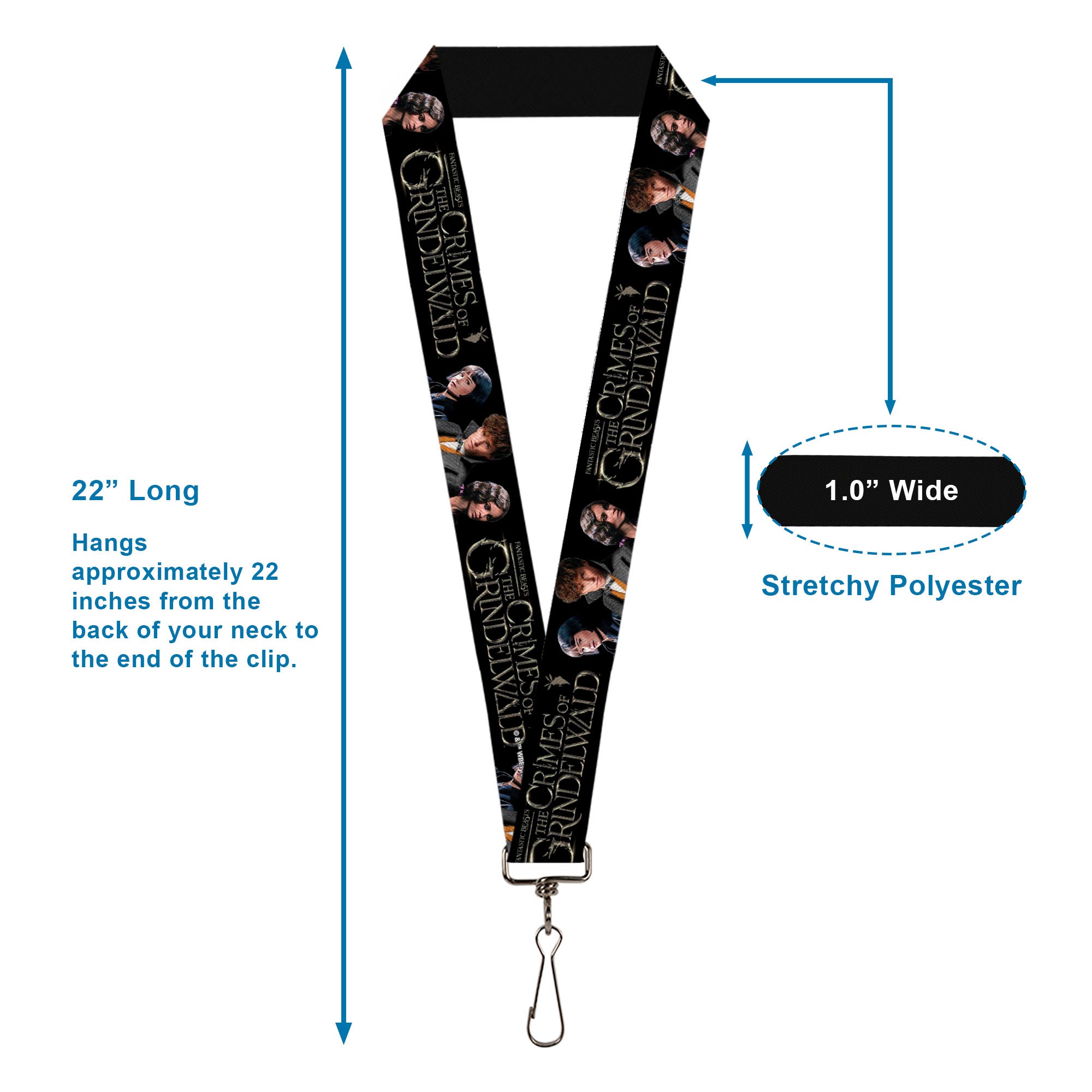 Lanyard - 1.0" - FANTASTIC BEASTS THE CRIMES OF GRINDELWALD 3-Character Group Pose Black Silvers Lanyards Fantastic Beasts and Where to Find Them