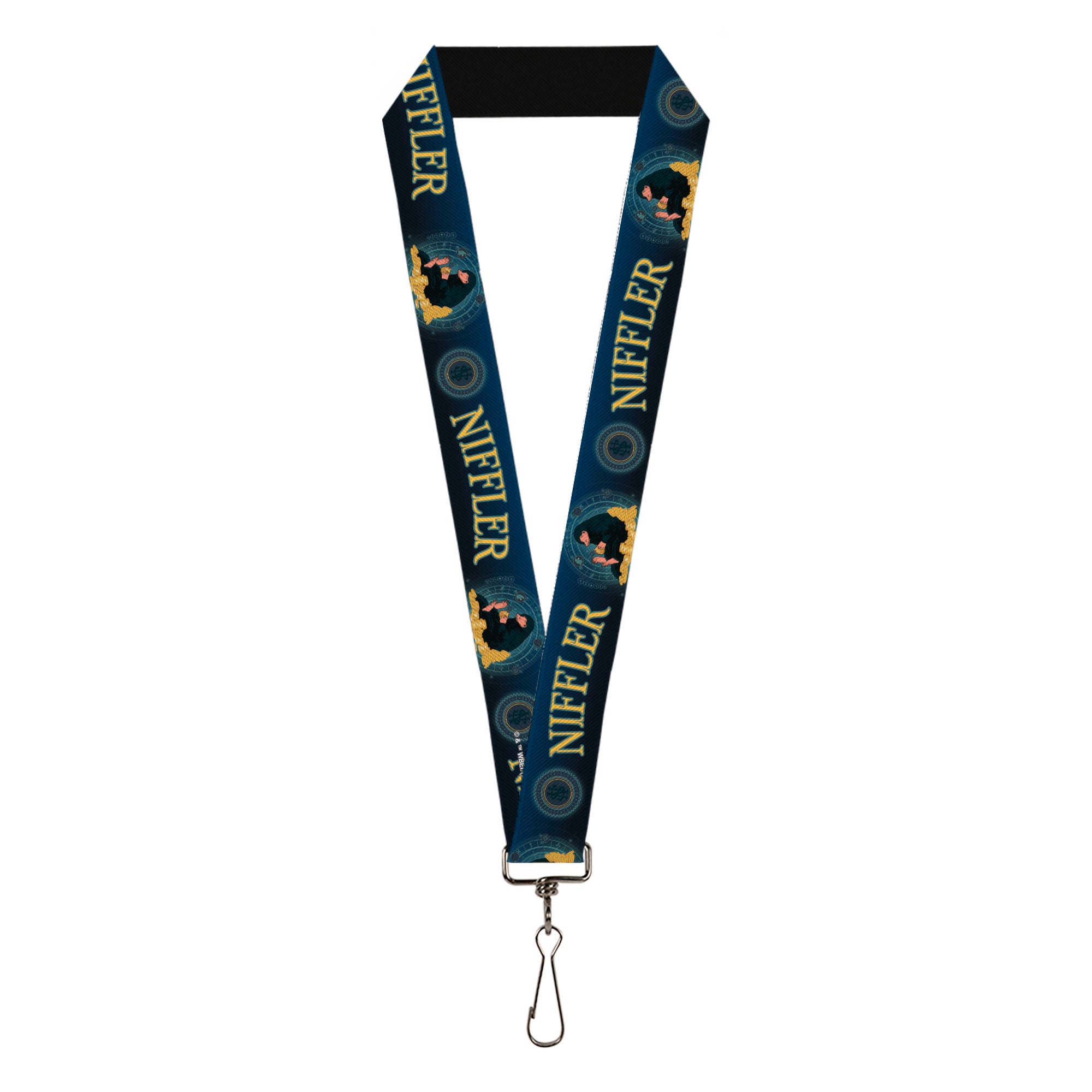 Lanyard - 1.0" - Fantastic Beasts The Crimes of Grindelwald NIFFLER Gold Coin Pose NS Monogam Blues Gold Lanyards Fantastic Beasts and Where to Find Them