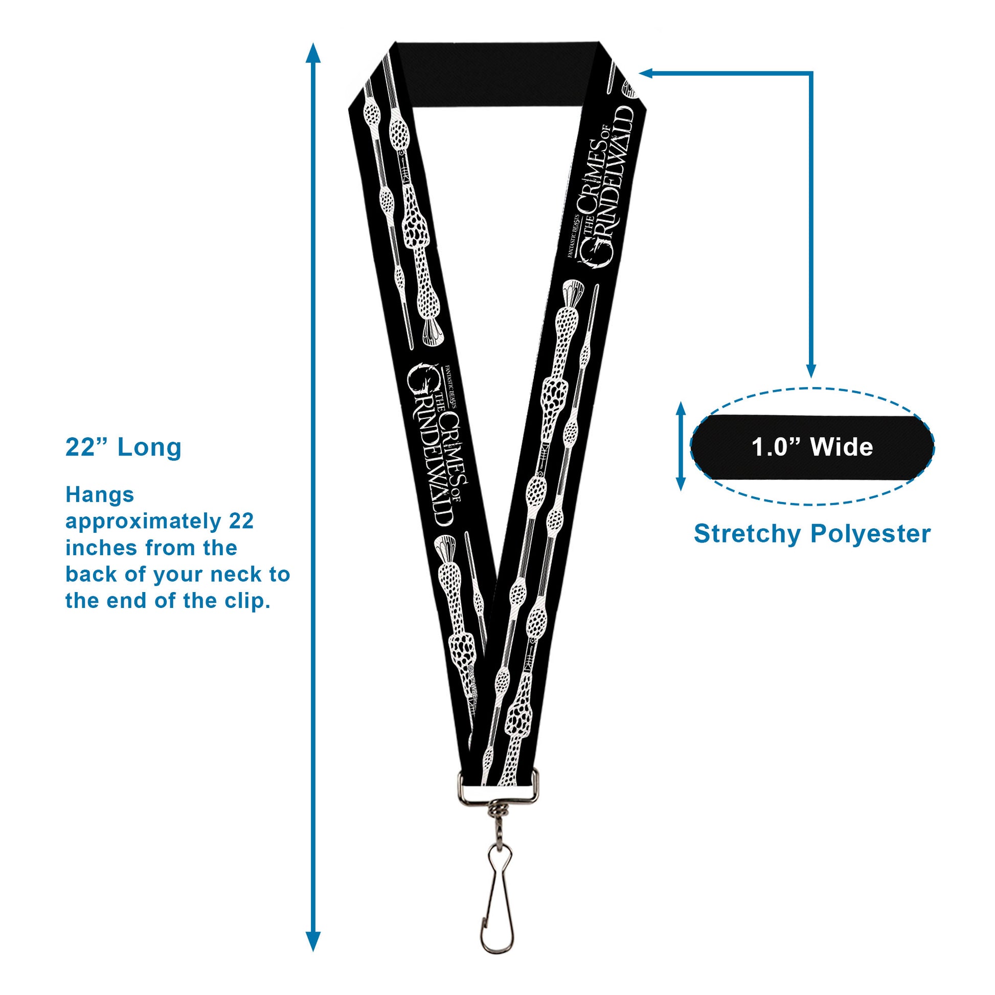Lanyard - 1.0" - FANTASTIC BEASTS THE CRIMES OF GRINDELWALD Elder Wand Flip Black White Lanyards Fantastic Beasts and Where to Find Them