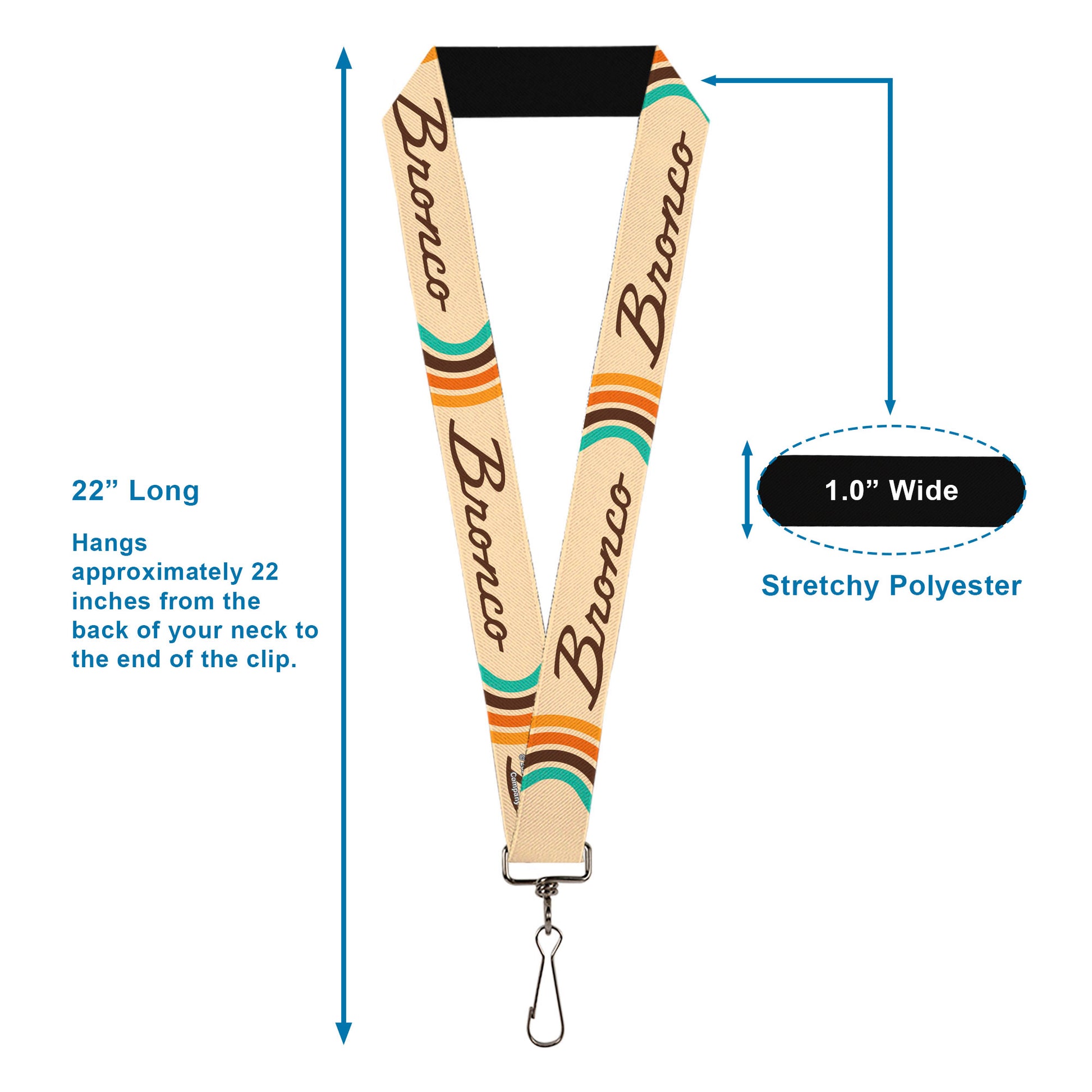 Lanyard - 1.0" - Ford BRONCO Script Beige/Brown/Blue/Orange Lanyards Ford