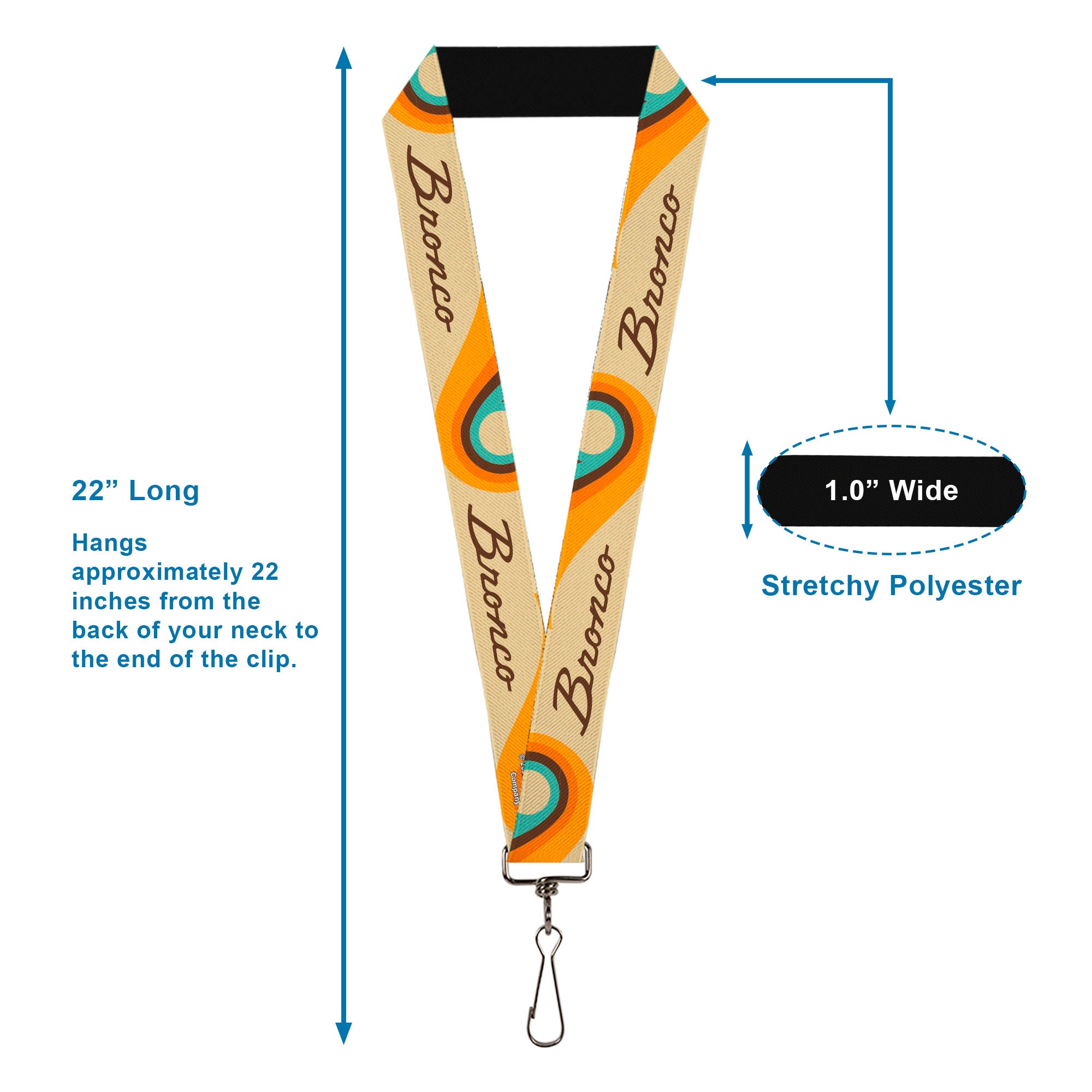 Lanyard - 1.0" - Ford BRONCO Script Wave Beige/Brown/Blue/Orange Lanyards Ford