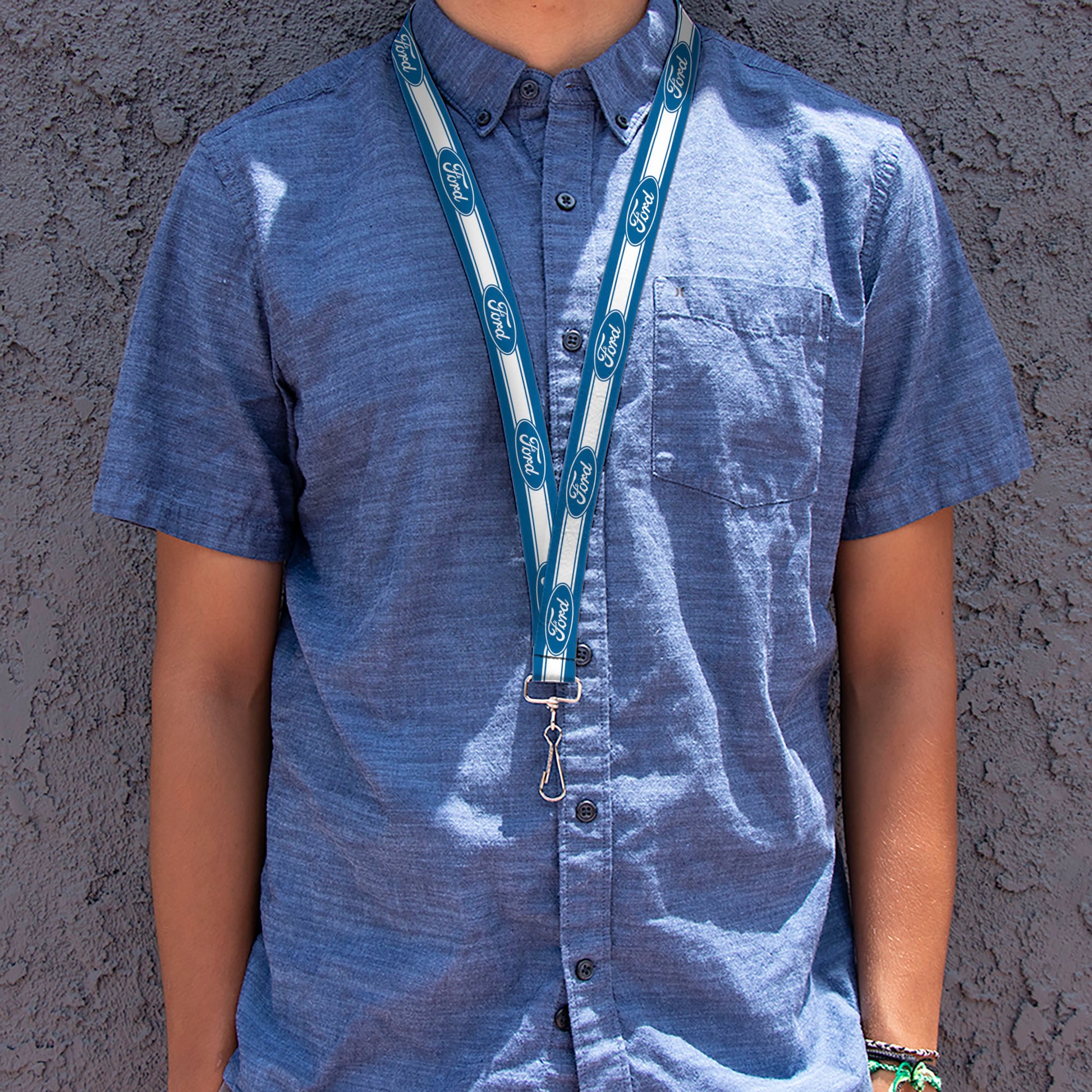 Lanyard - 1.0" - Ford Oval 5-Stripe Blue White Lanyards Ford