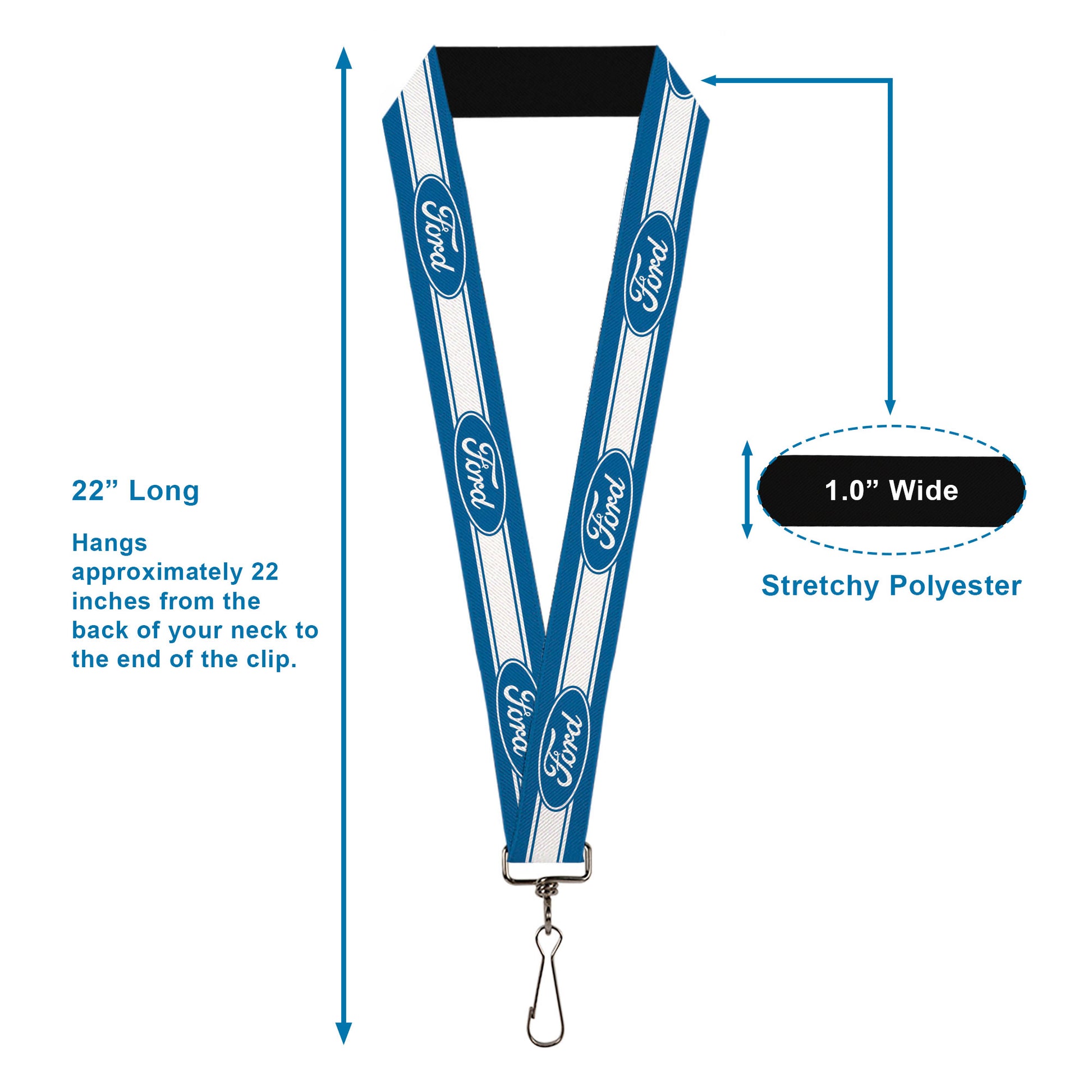 Lanyard - 1.0" - Ford Oval 5-Stripe Blue White Lanyards Ford