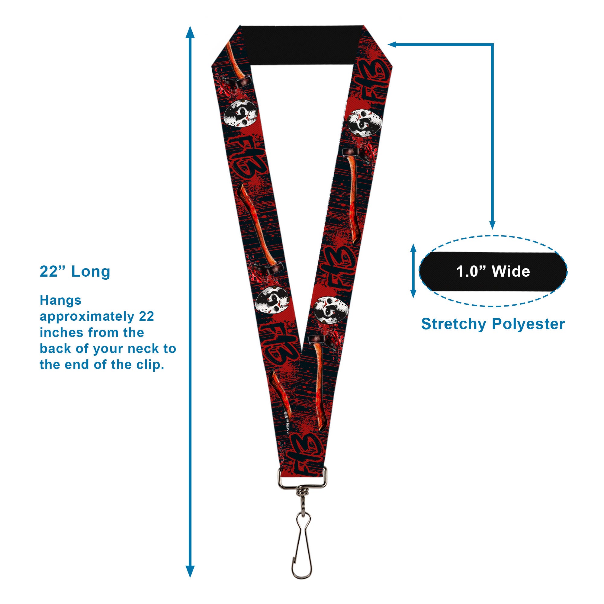 Lanyard - 1.0" - FRIDAY THE 13th/Jason Mask4/Axe Blood Splatter Black/Red/White Lanyards Friday the 13th