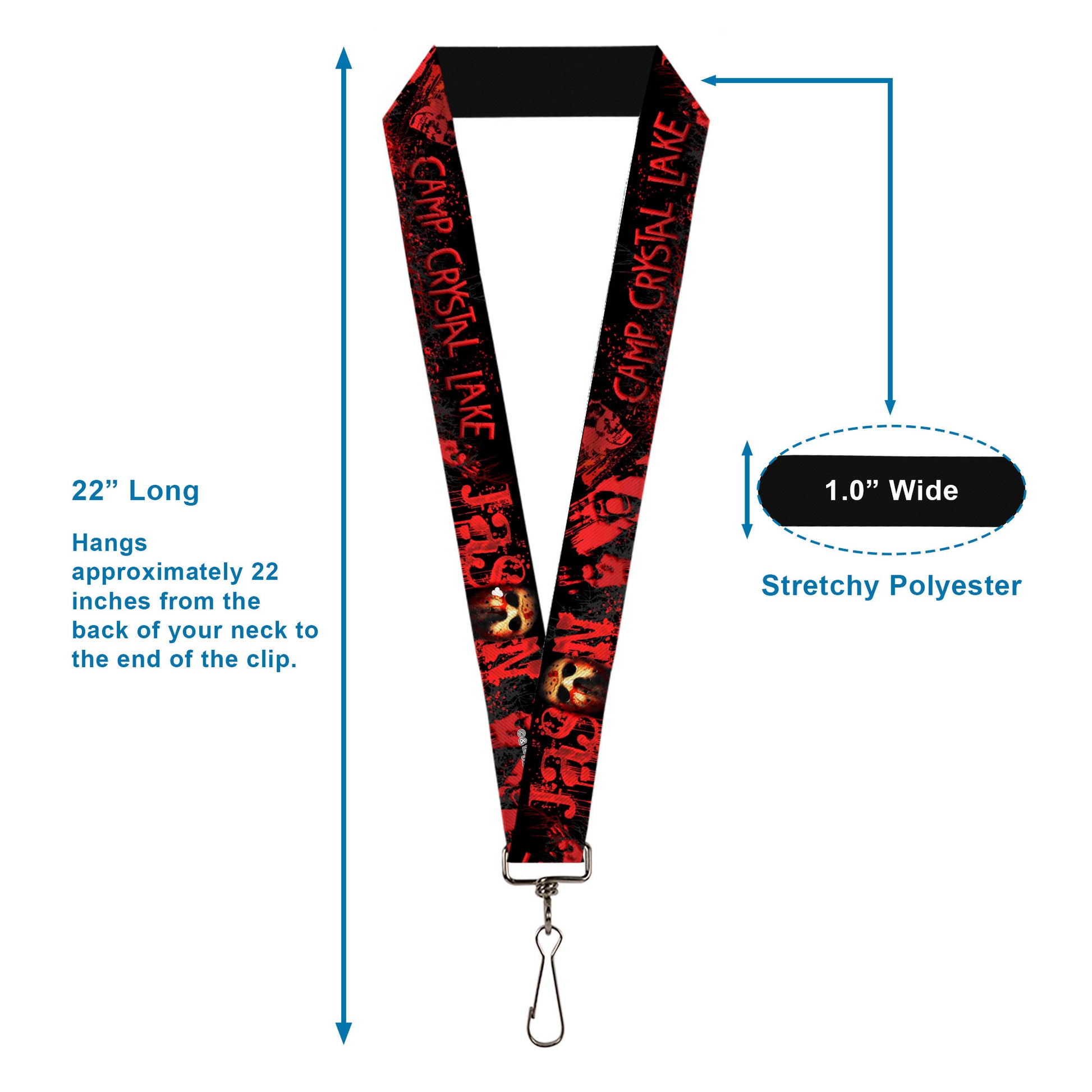 Lanyard - 1.0" - JASON Mask6/CAMP CRYSTAL LAKE/Hand Prints Blood Splatter Black/Reds/Gray Lanyards Friday the 13th