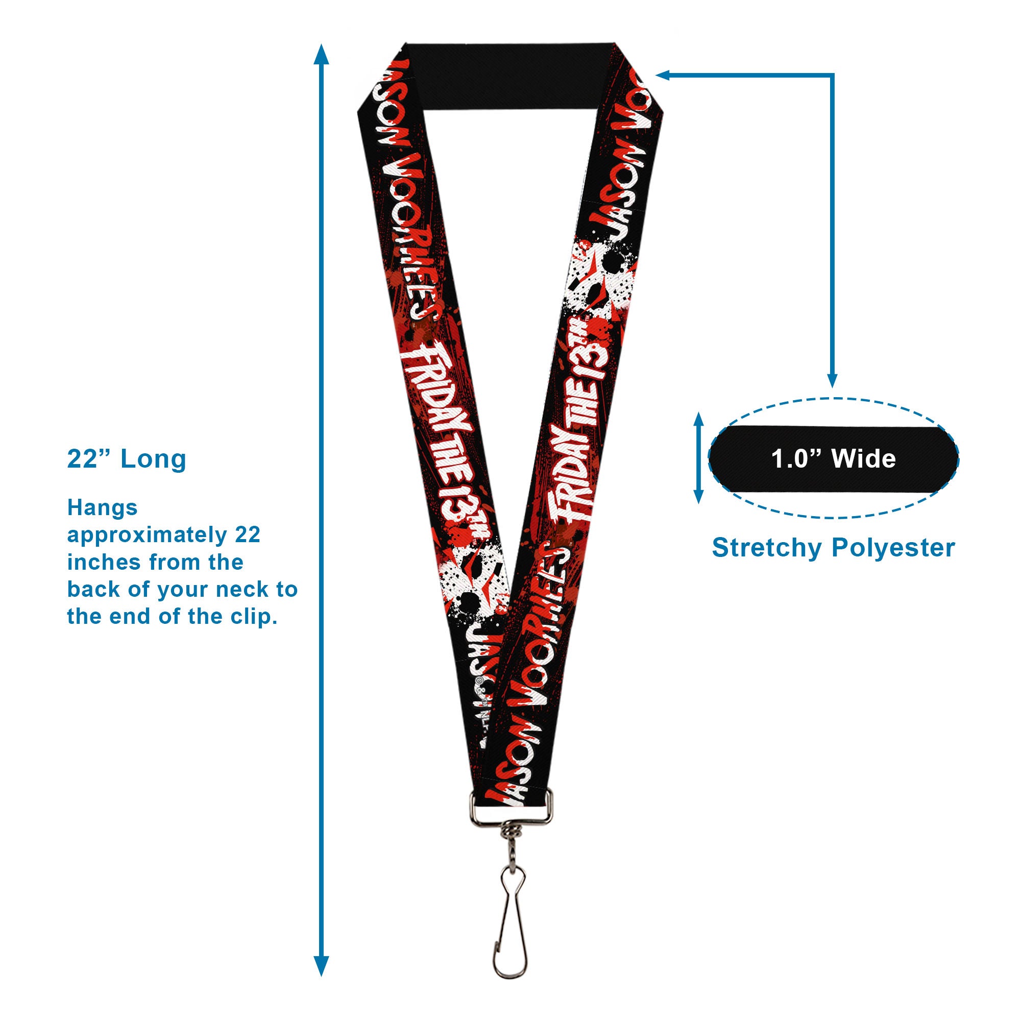 Lanyard - 1.0" - FRIDAY THE 13TH JASON VOORHIES Mask Text Black/Red/White Lanyards Friday the 13th