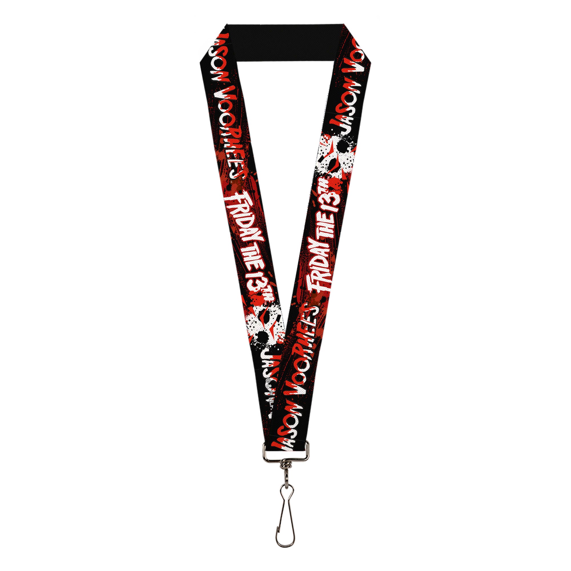 Lanyard - 1.0" - FRIDAY THE 13TH JASON VOORHIES Mask Text Black/Red/White Lanyards Friday the 13th