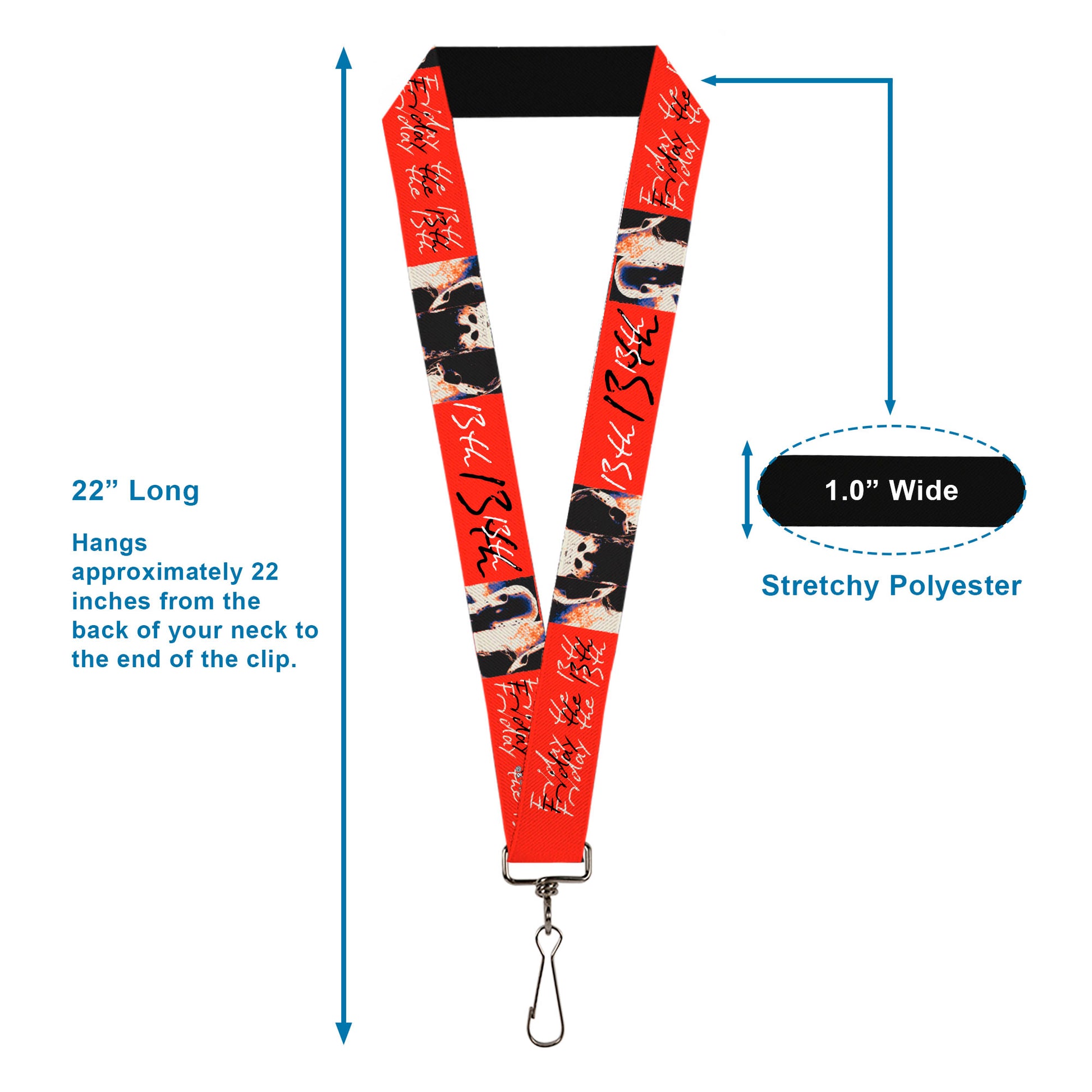 Lanyard - 1.0" - FRIDAY THE 13TH Jason Mask and Script Blocks Red/Black/White Lanyards Friday the 13th