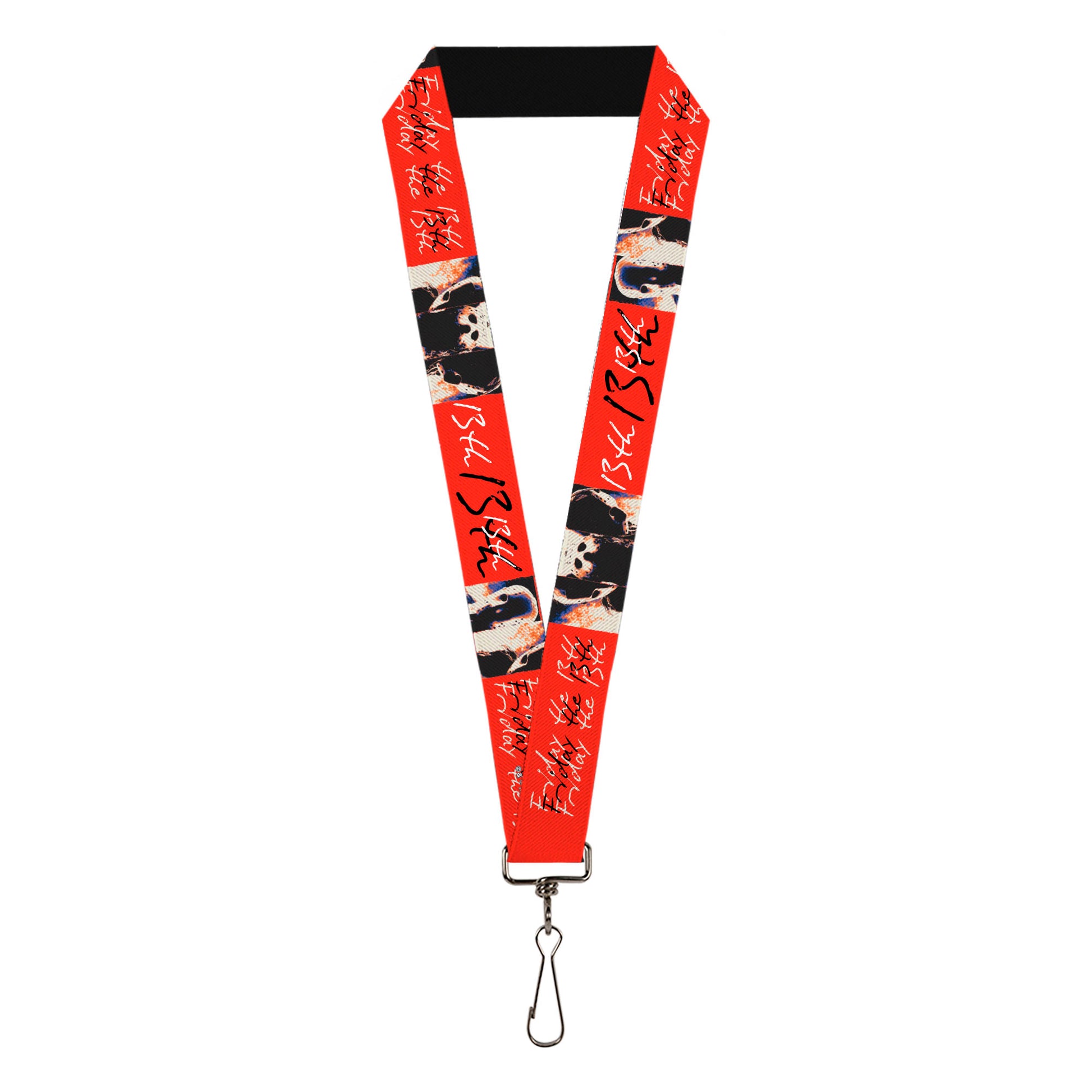 Lanyard - 1.0" - FRIDAY THE 13TH Jason Mask and Script Blocks Red/Black/White Lanyards Friday the 13th