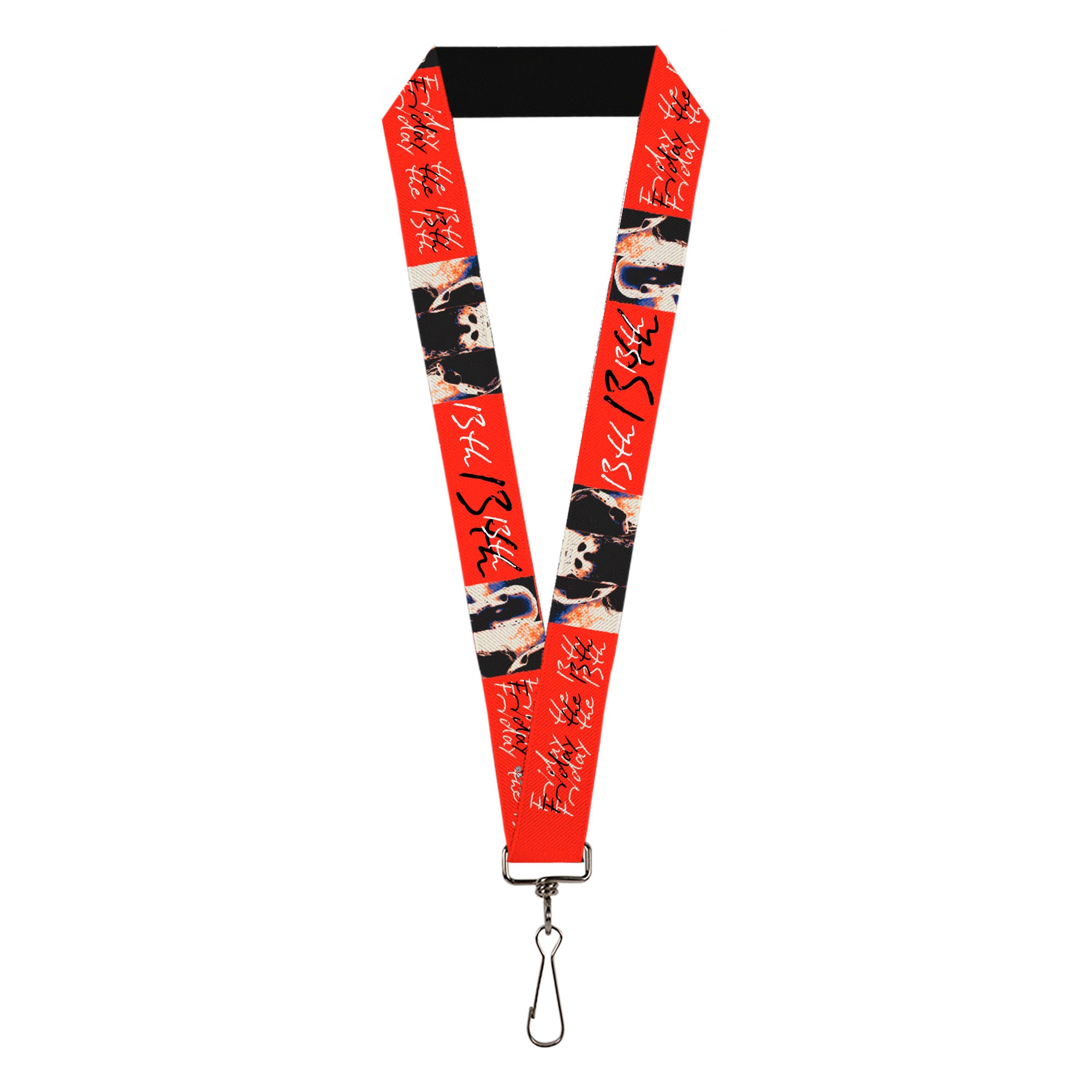 Lanyard - 1.0" - FRIDAY THE 13TH Jason Mask and Script Blocks Red/Black/White Lanyards Friday the 13th
