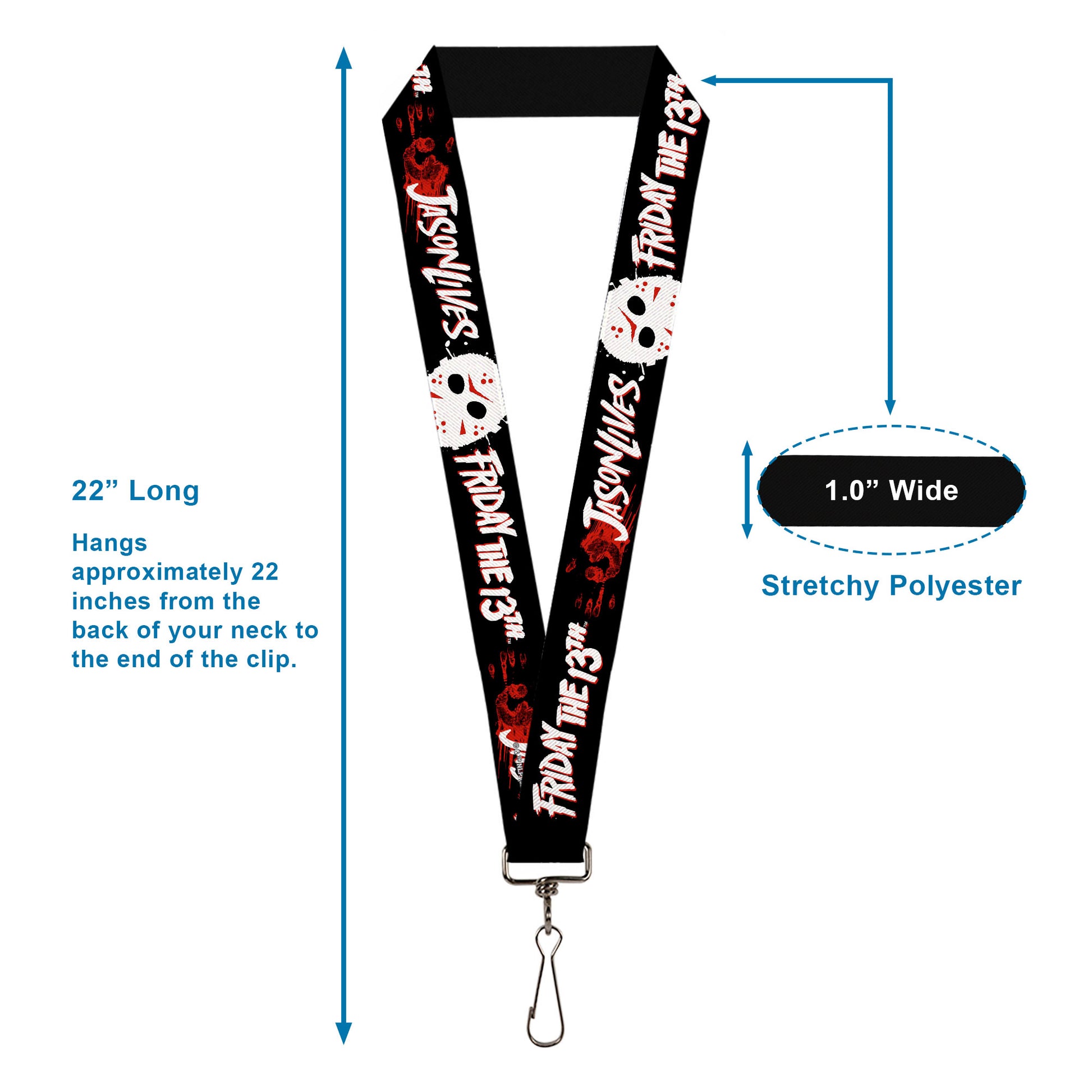 Lanyard - 1.0" - FRIDAY THE 13TH JASON LIVES with Hand Print and Mask Black/Red/White Lanyards Friday the 13th