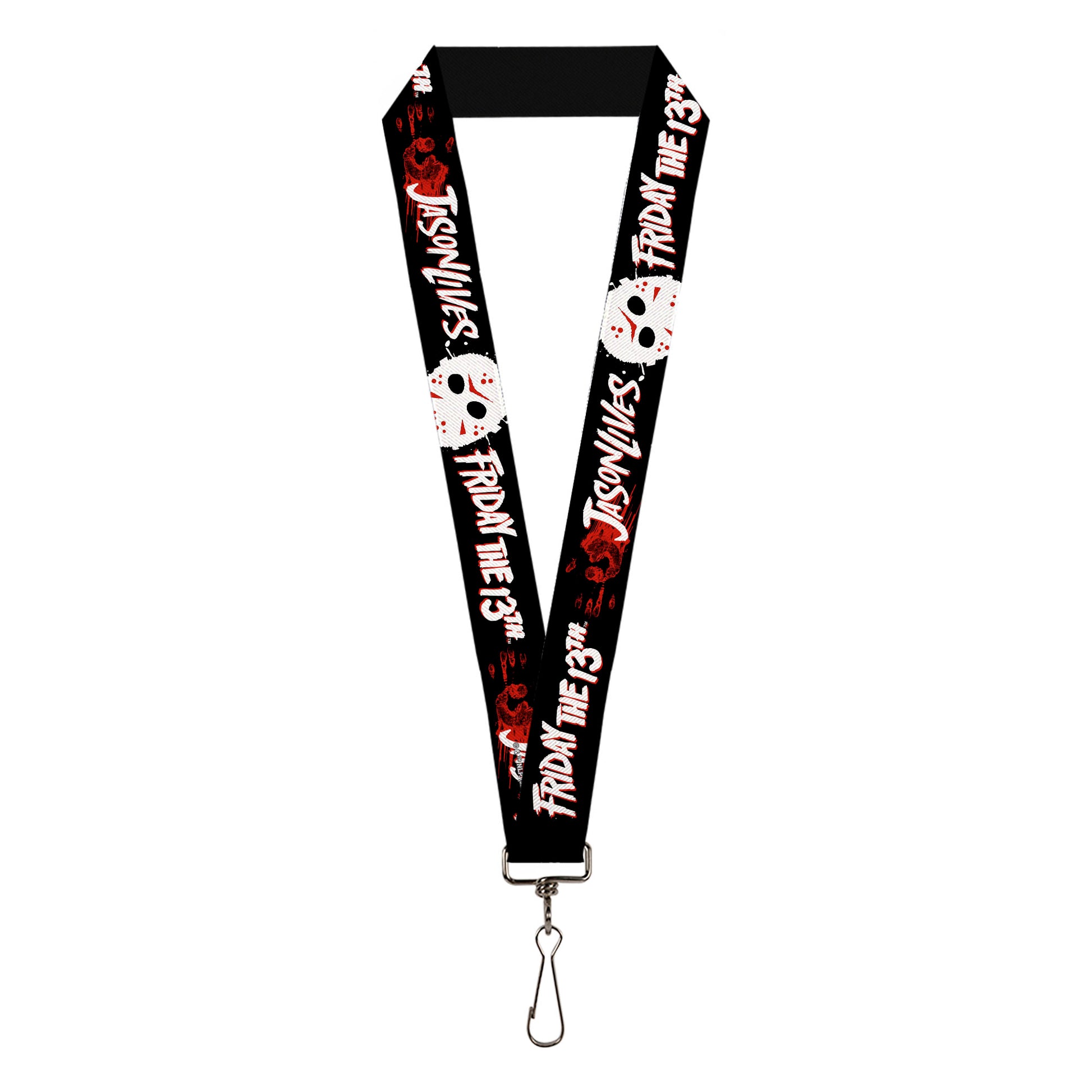 Lanyard - 1.0" - FRIDAY THE 13TH JASON LIVES with Hand Print and Mask Black/Red/White Lanyards Friday the 13th