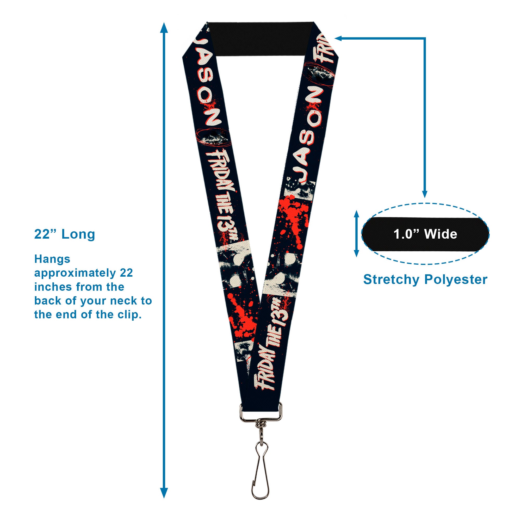 Lanyard - 1.0" - FRIDAY THE 13TH JASON Mask and Splatter Black/Red/White Lanyards Friday the 13th