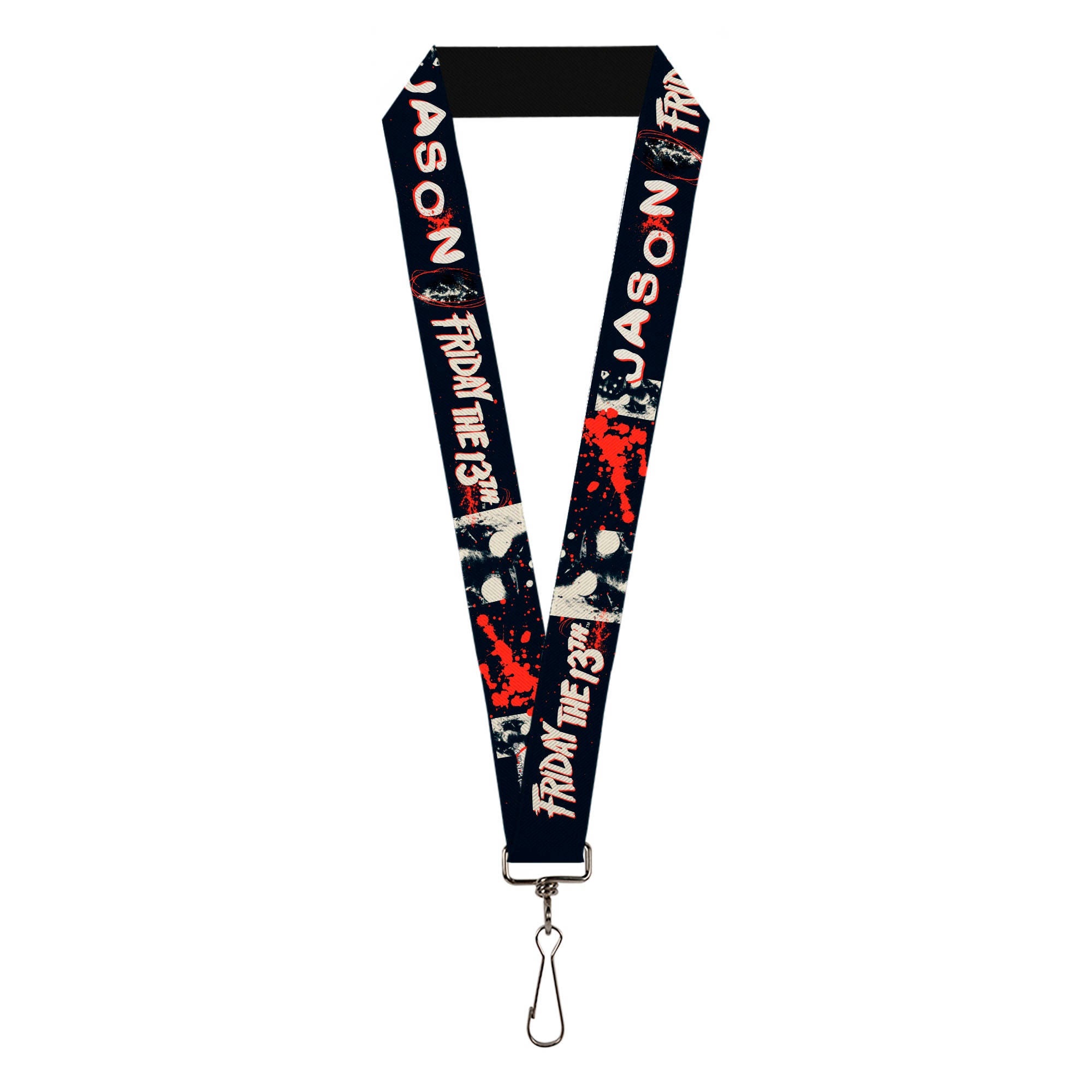 Lanyard - 1.0" - FRIDAY THE 13TH JASON Mask and Splatter Black/Red/White Lanyards Friday the 13th