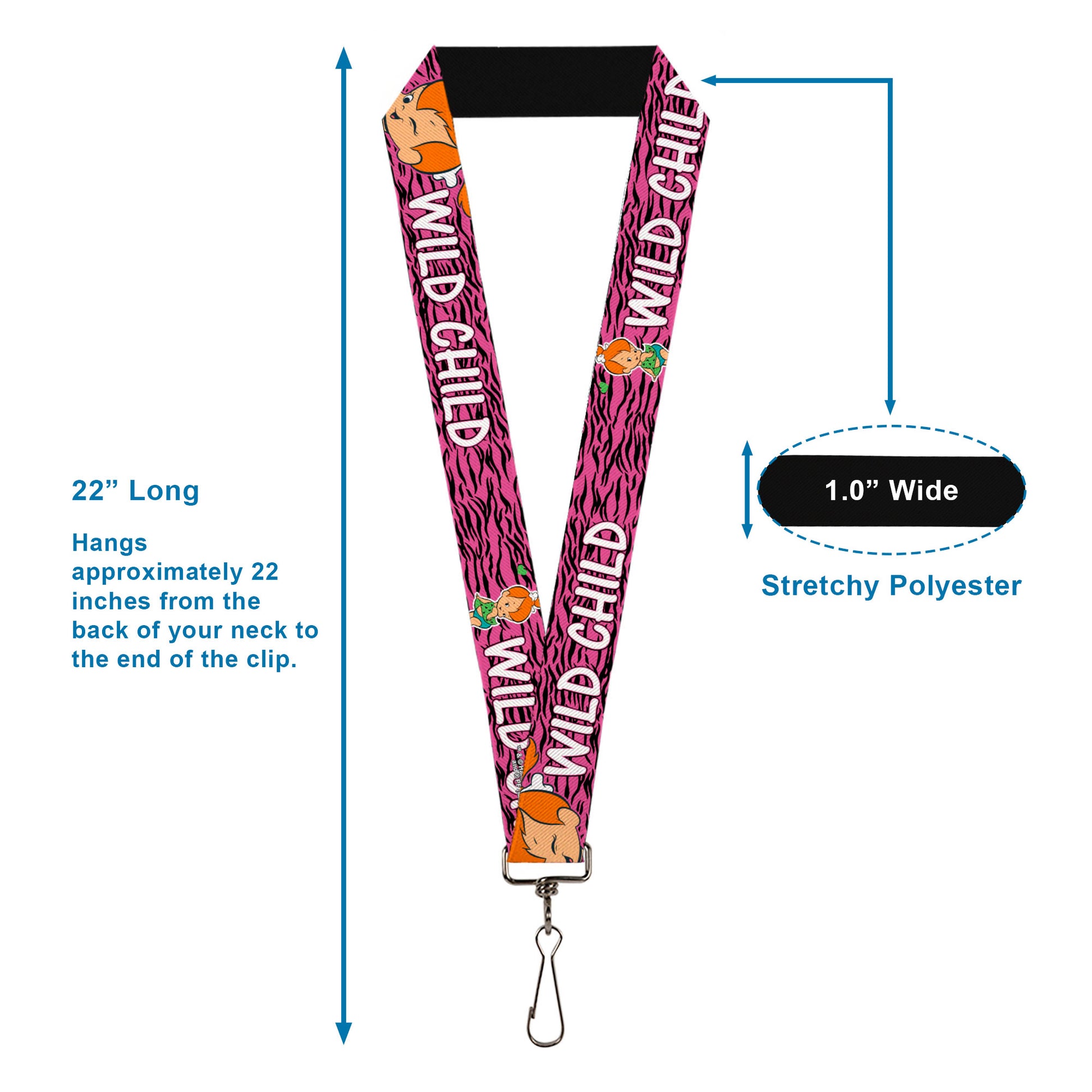 Lanyard - 1.0" - Pebbles Face Pose WILD CHILD Pink Black White Lanyards The Flintstones