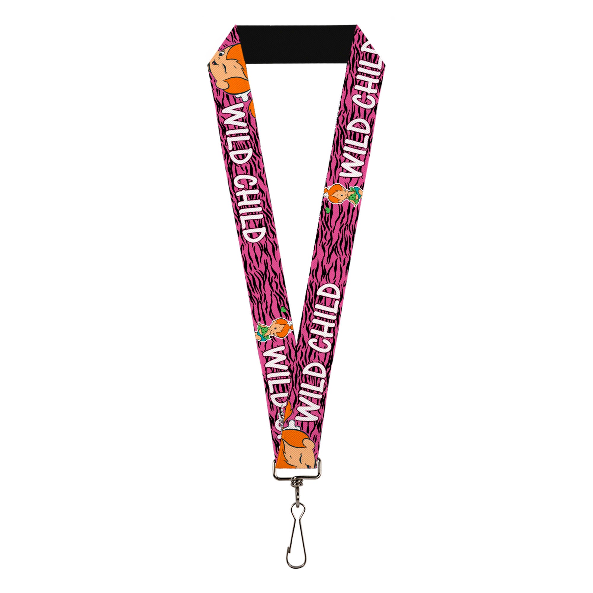 Lanyard - 1.0" - Pebbles Face Pose WILD CHILD Pink Black White Lanyards The Flintstones