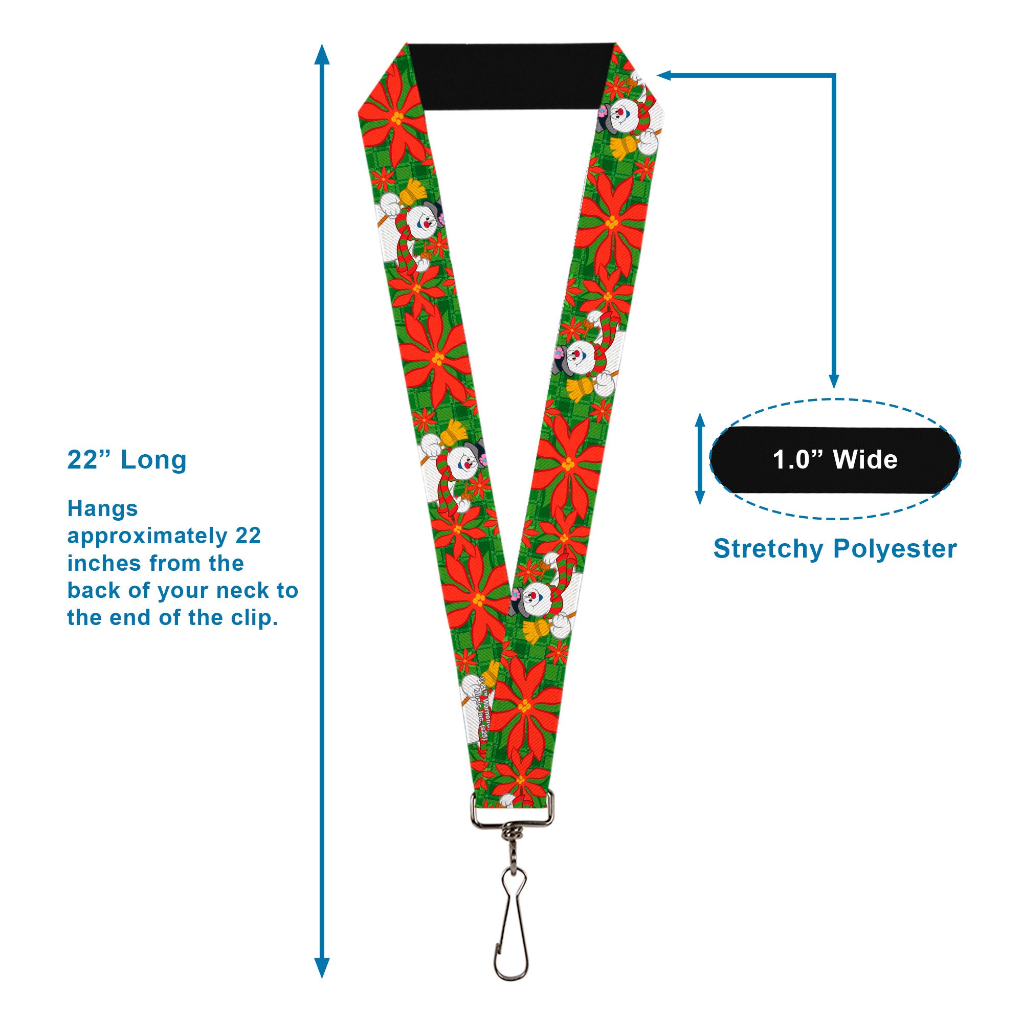 Lanyard - 1.0" - Frosty the Snowman Pose Poinsettia Plaid Collage Greens/Reds Lanyards Frosty the Snowman