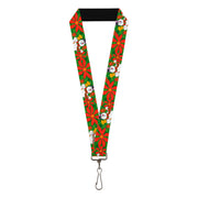 Lanyard - 1.0" - Frosty the Snowman Pose Poinsettia Plaid Collage Greens/Reds Lanyards Frosty the Snowman