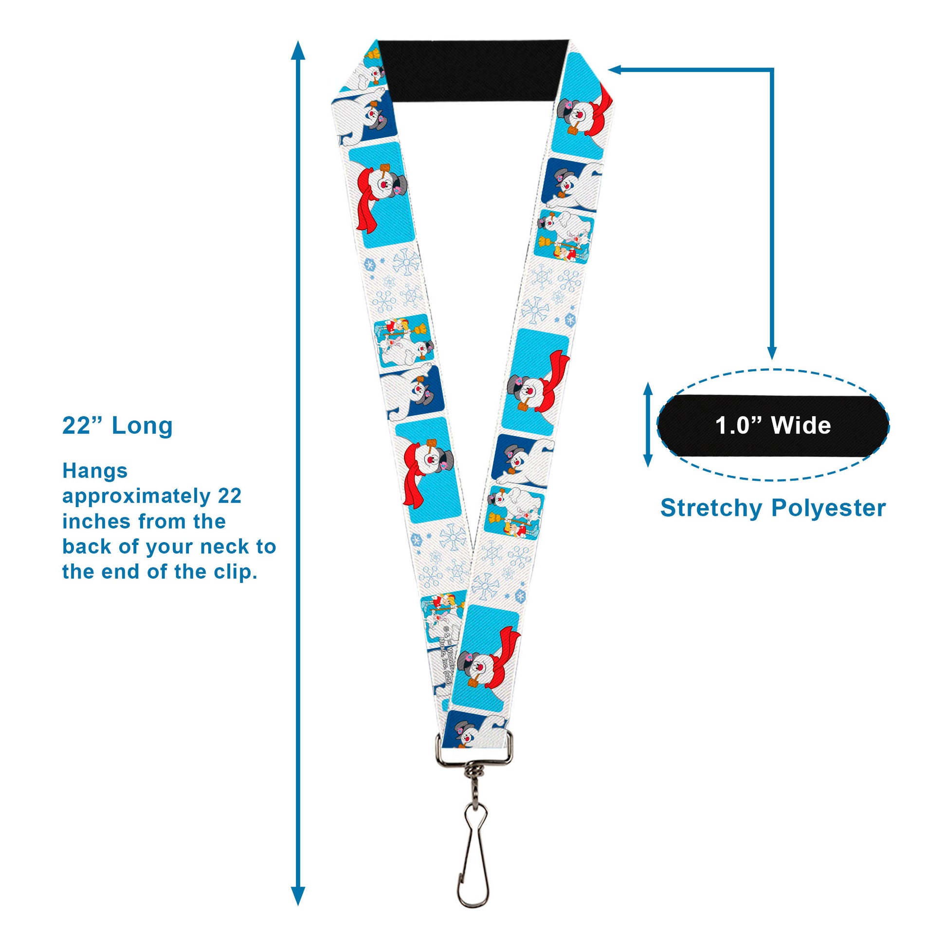 Lanyard - 1.0" - Frosty the Snowman Pose Blocks and Snowflakes White/Blue Lanyards Frosty the Snowman