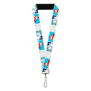 Lanyard - 1.0" - Frosty the Snowman Pose Blocks and Snowflakes White/Blue Lanyards Frosty the Snowman