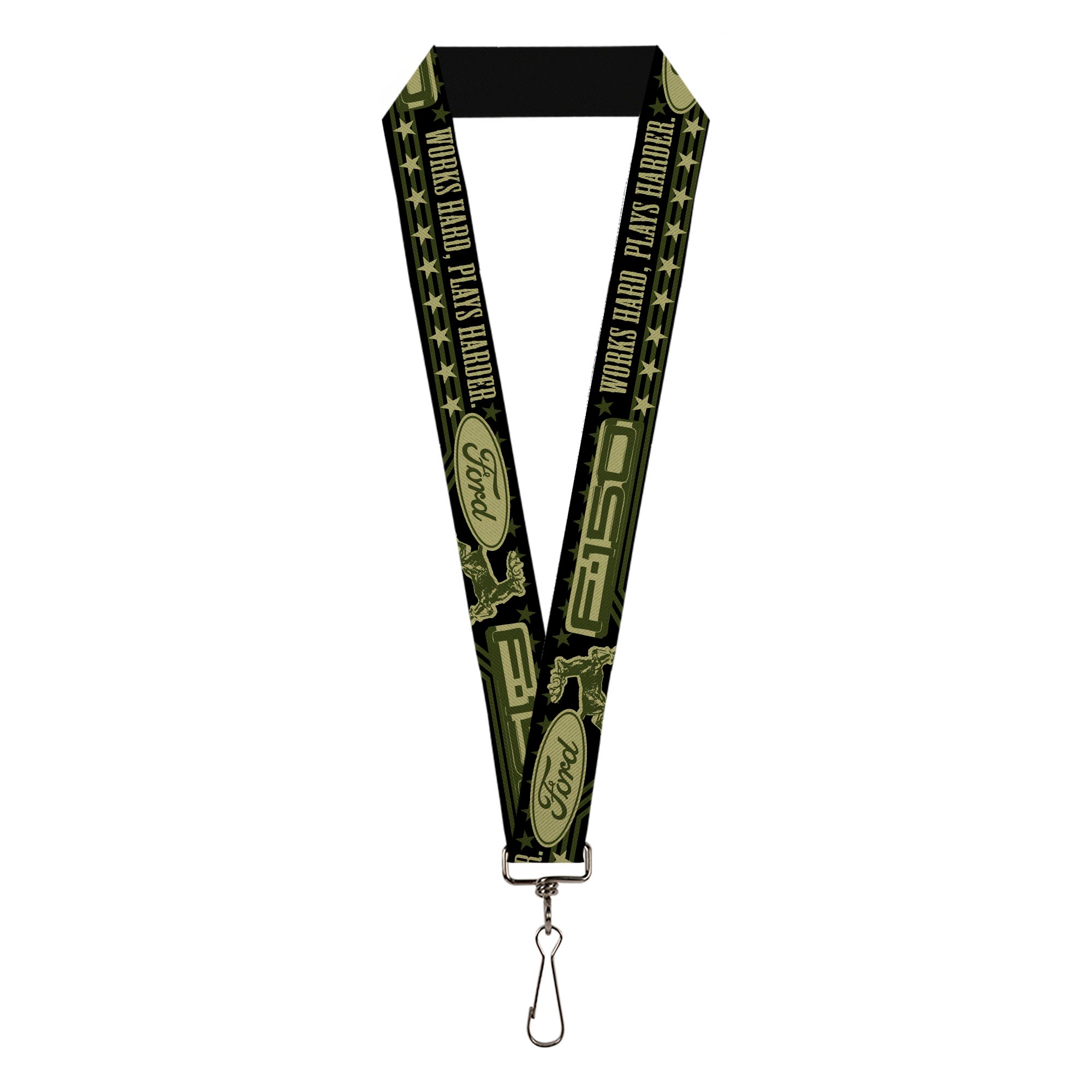 Lanyard - 1.0" - FORD F-150 WORKS HARD, PLAYS HARDER Stars Black Tan Olive Lanyards Ford