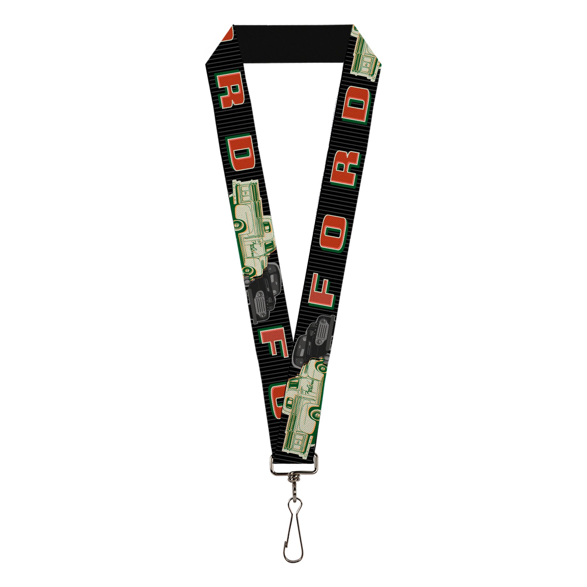 Lanyard - 1.0" - FORD Classic Ford Trucks Vertical Stripe Black Grays Green Red Lanyards Ford