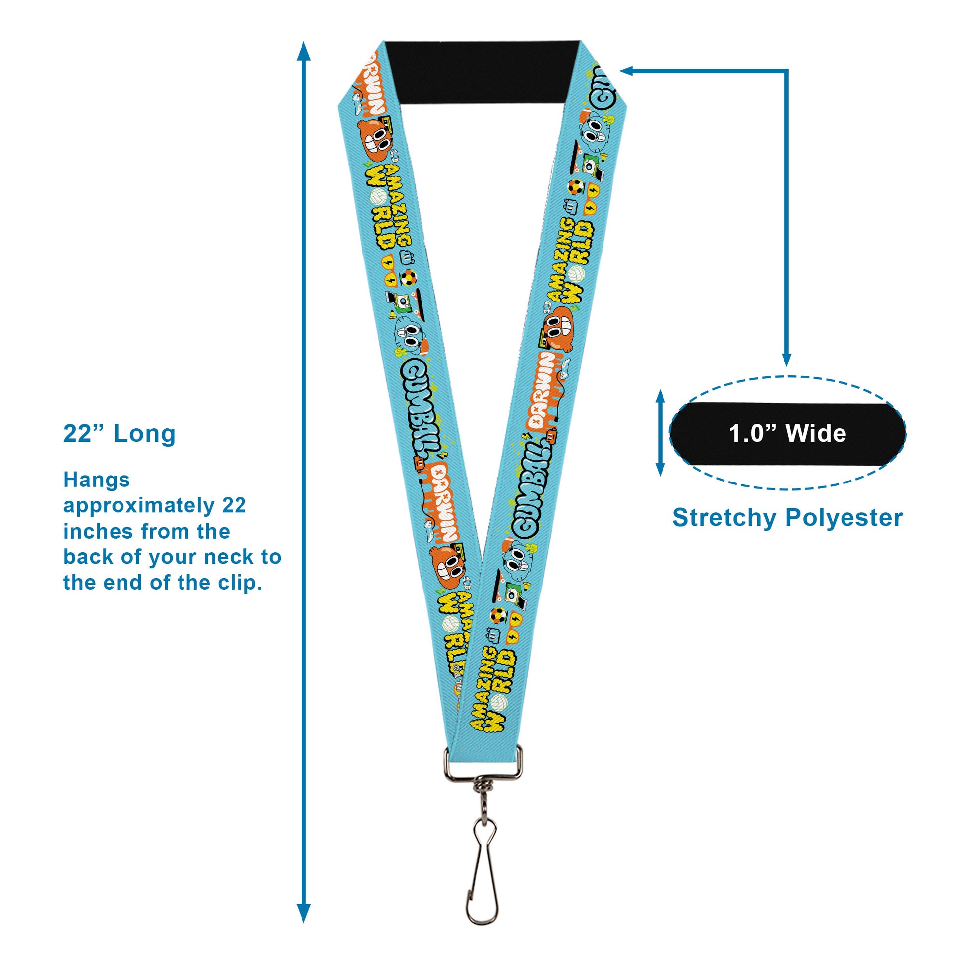 Lanyard - 1.0" - THE AMAZING WORLD GUMBALL and DARWIN Icons Blue Lanyards The Amazing World of Gumball