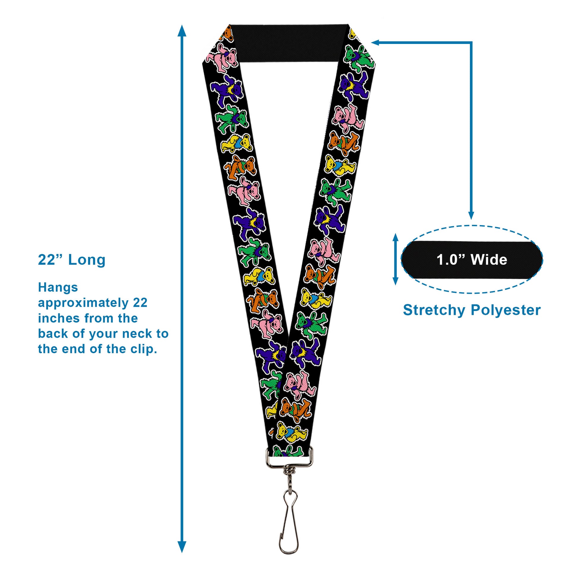 Lanyard - 1.0" - Dancing Bears Black Multi Color Lanyards Grateful Dead