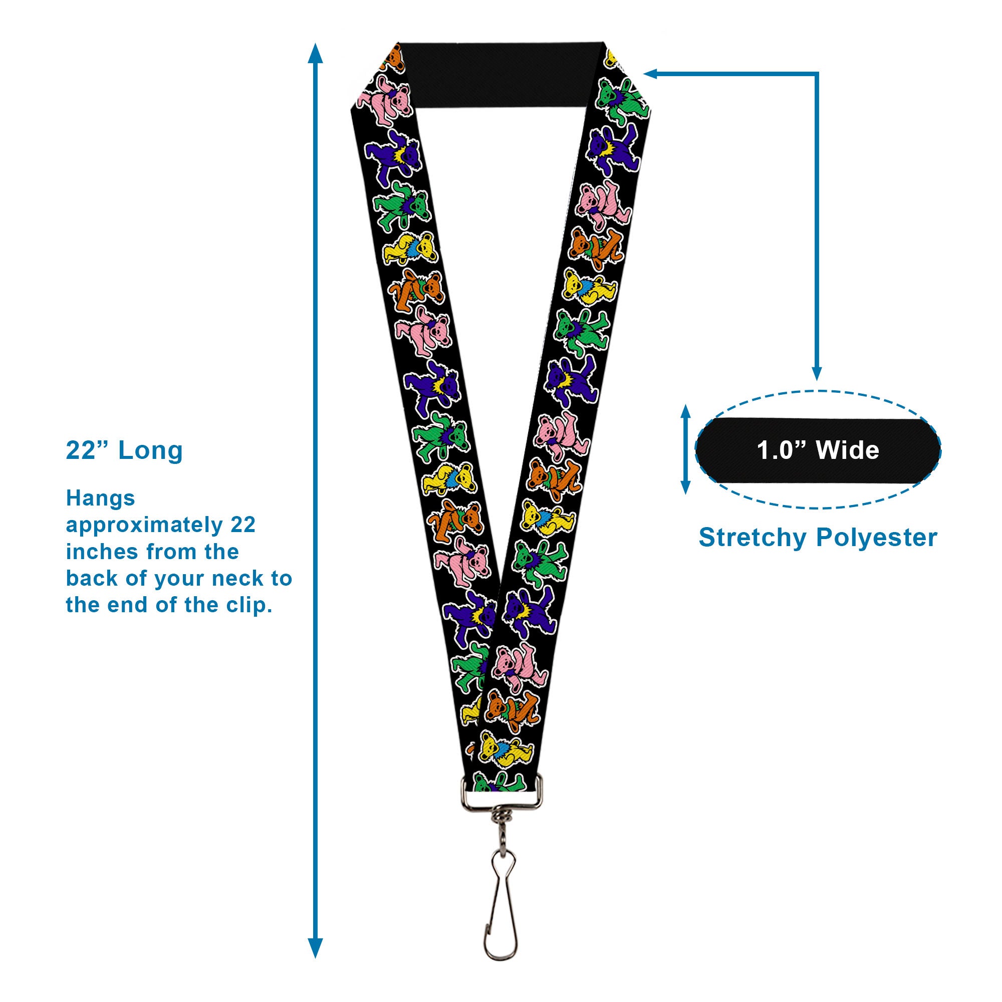 Lanyard - 1.0" - Dancing Bears Black Multi Color Lanyards Grateful Dead