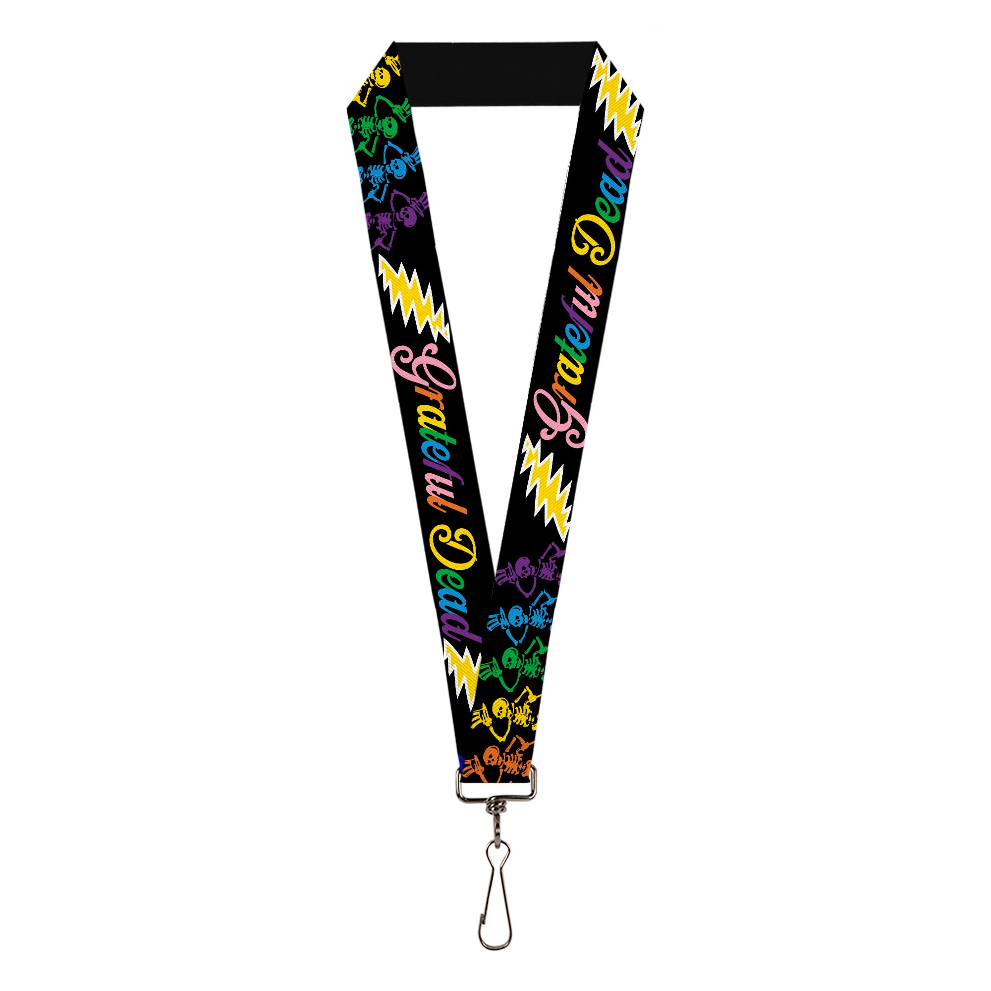 Lanyard - 1.0" - Grateful Dead Script w Bears & Skeletons Black Multi Color Lanyards Grateful Dead
