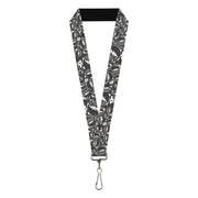 Lanyard - 1.0" - Steal Your Face Stacked Gray Lanyards Grateful Dead