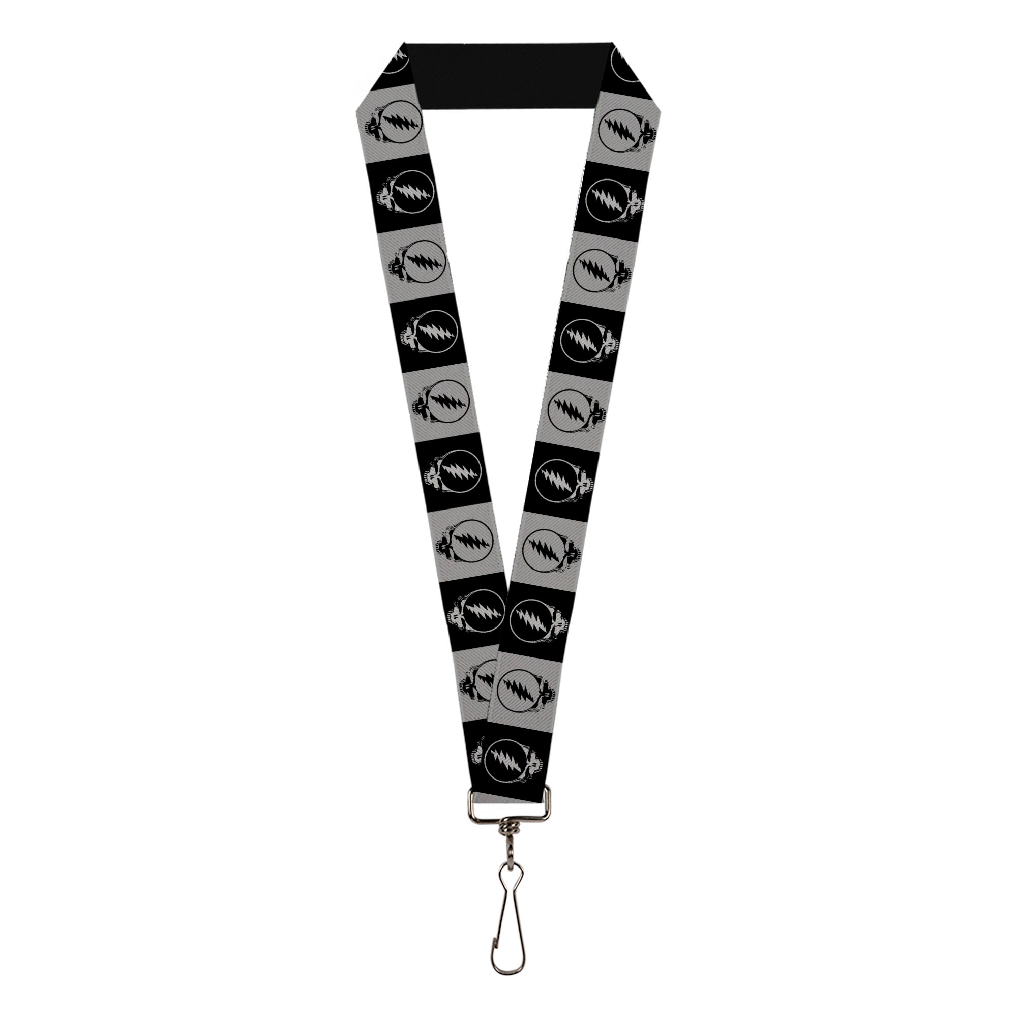 Lanyard - 1.0" - Steal Your Face Blocks Black White-Gray Black Lanyards Grateful Dead
