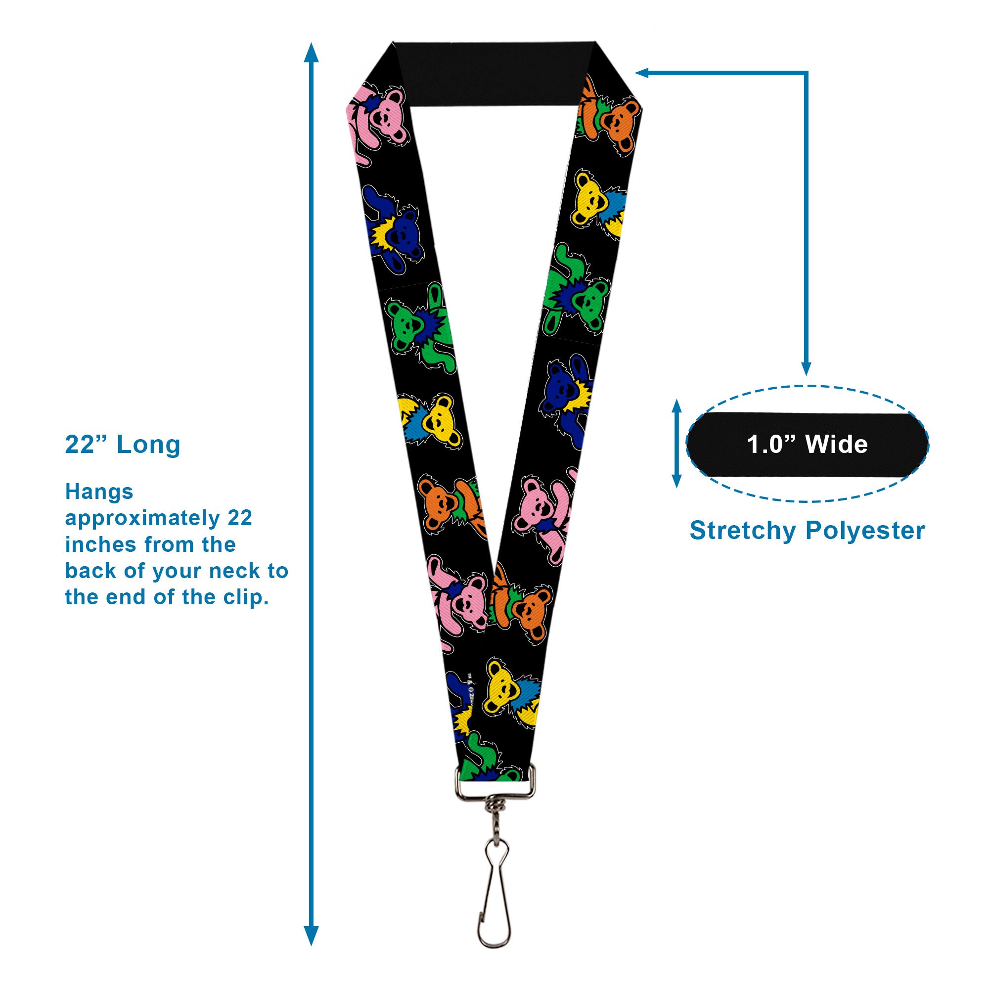 Lanyard - 1.0" - Grateful Dead Dancing Bears Close-Up Black/Multi Color Lanyards Grateful Dead