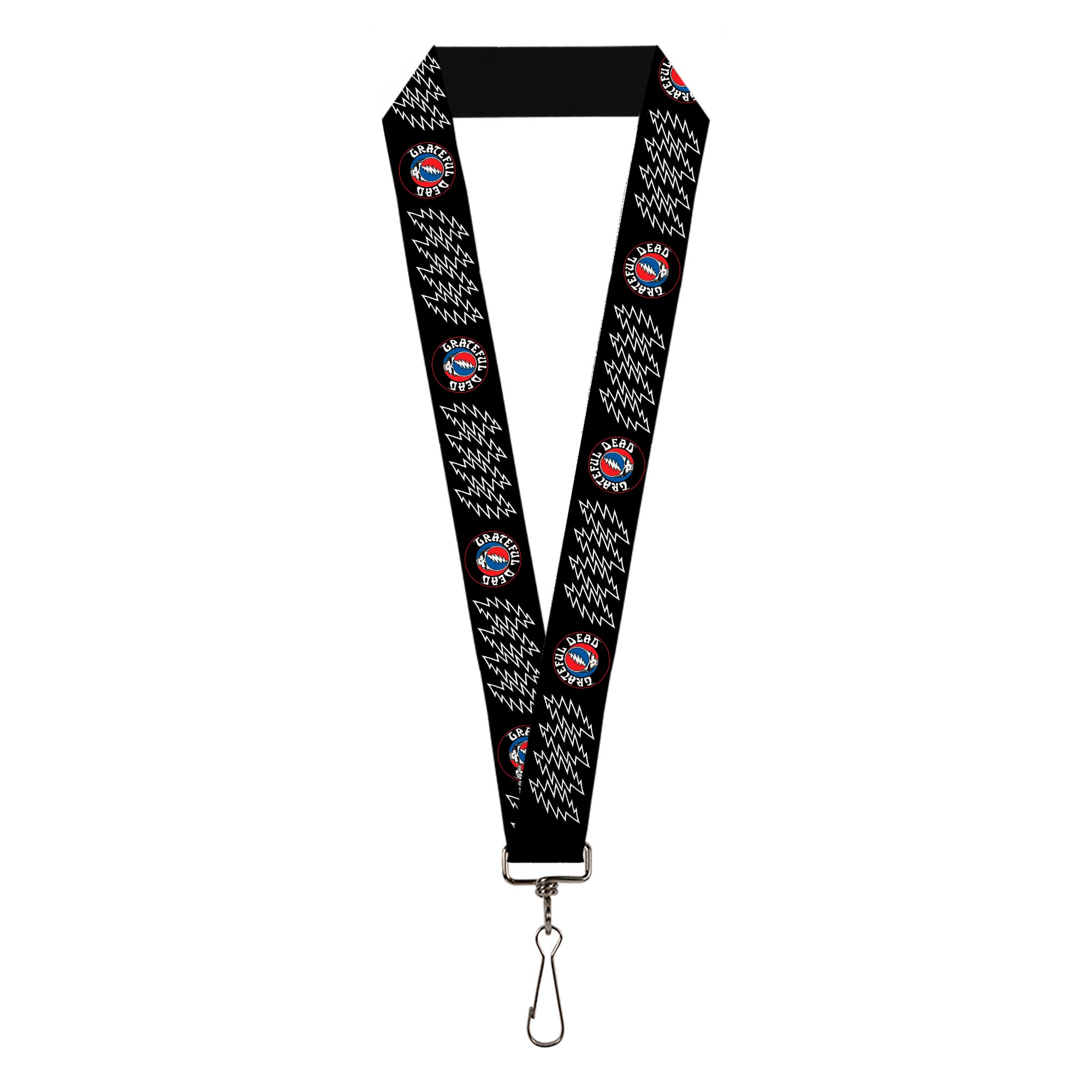 Lanyard - 1.0" - GRATEFUL DEAD Steal Your Face and Bolts Black/White Lanyards Grateful Dead