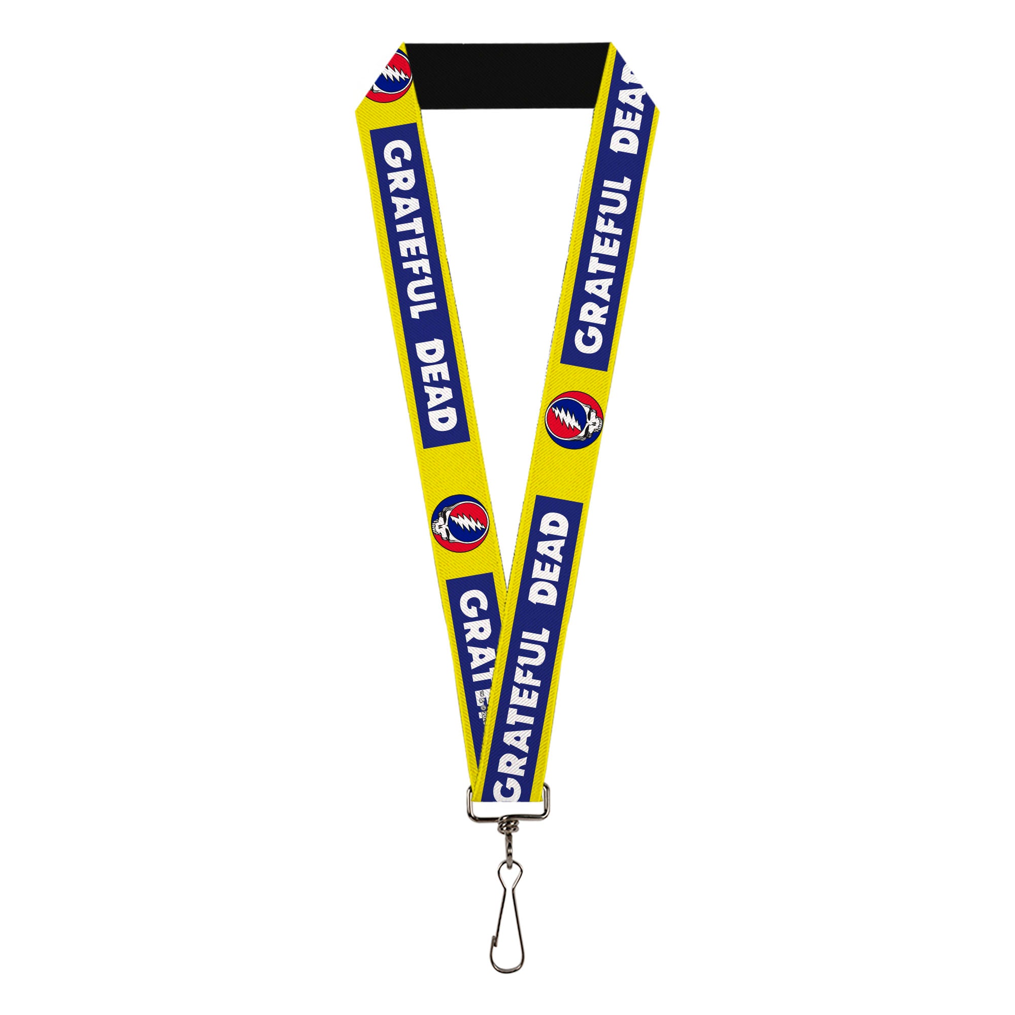 Lanyard - 1.0" - GRATEFUL DEAD Text Box and Steal Your Face Logo Yellow/Blue/White Lanyards Grateful Dead