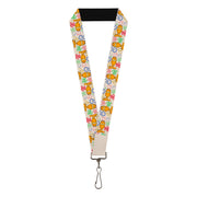 Lanyard - 1.0" - Garfield Smiling Pose Flip Doodles Collage White/Multi Color Lanyards Garfield
